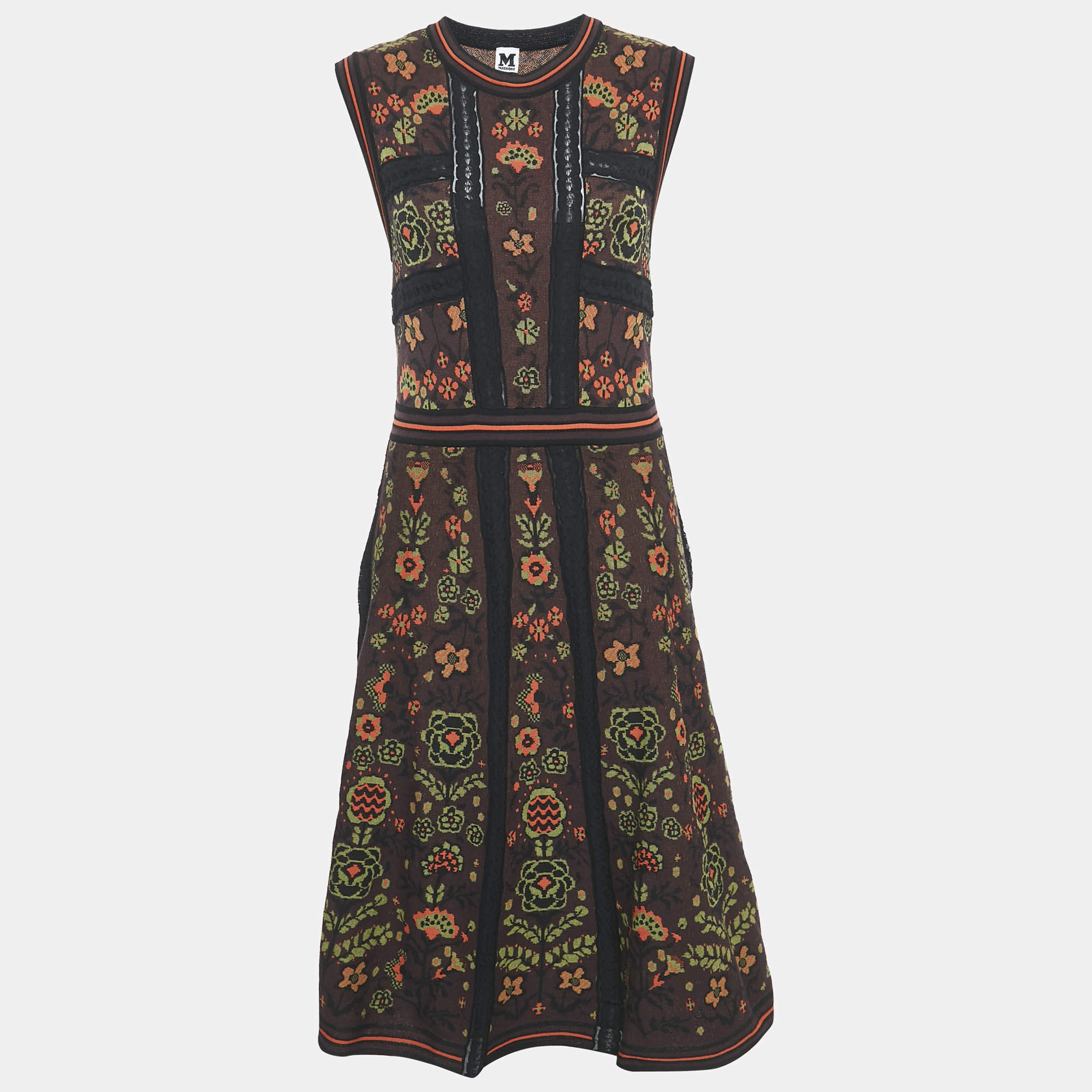 Pre Owned M Missoni Multicolor/Burgundy Patterned Knit Sleeveless Dress L