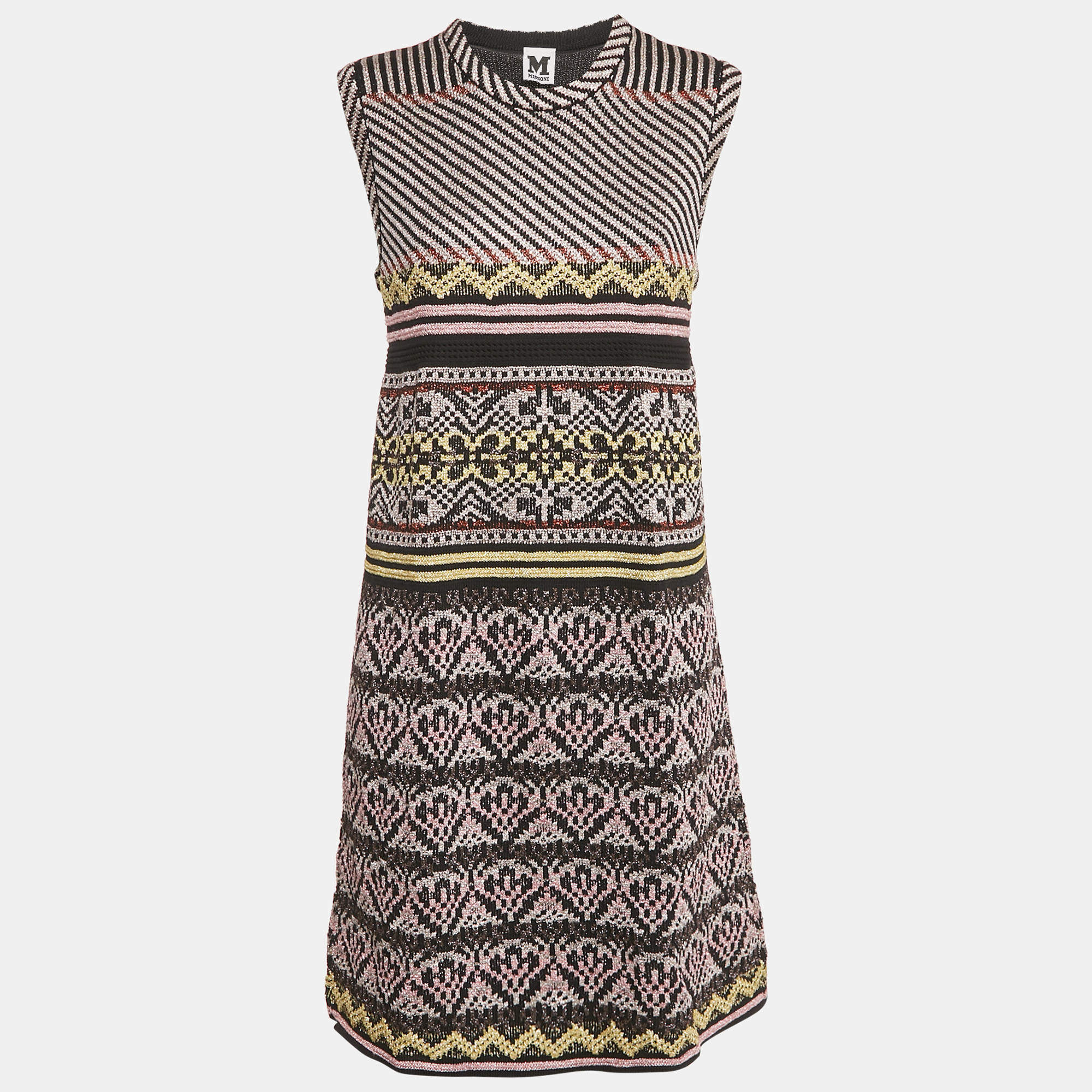 M Missoni Metallic/Black Lurex Knit Sleeveless Dress S