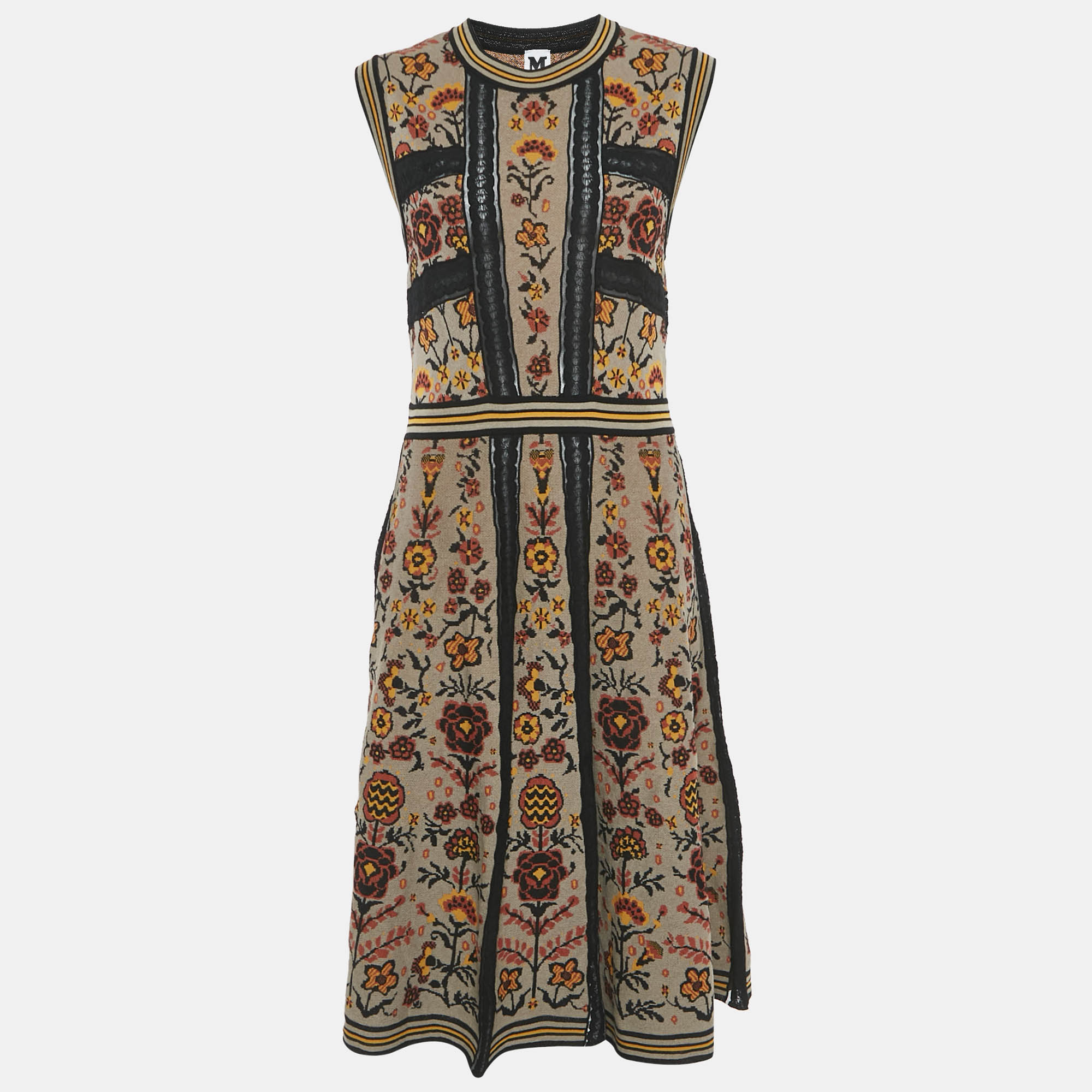 M Missoni Beige/Multicolor Patterned Knit Sleeveless Midi Dress L