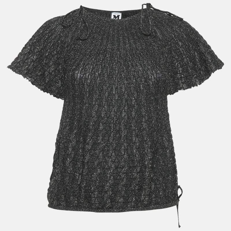 Pre Owned M Missoni Black/Metallic Patterned Lurex Knit Top L