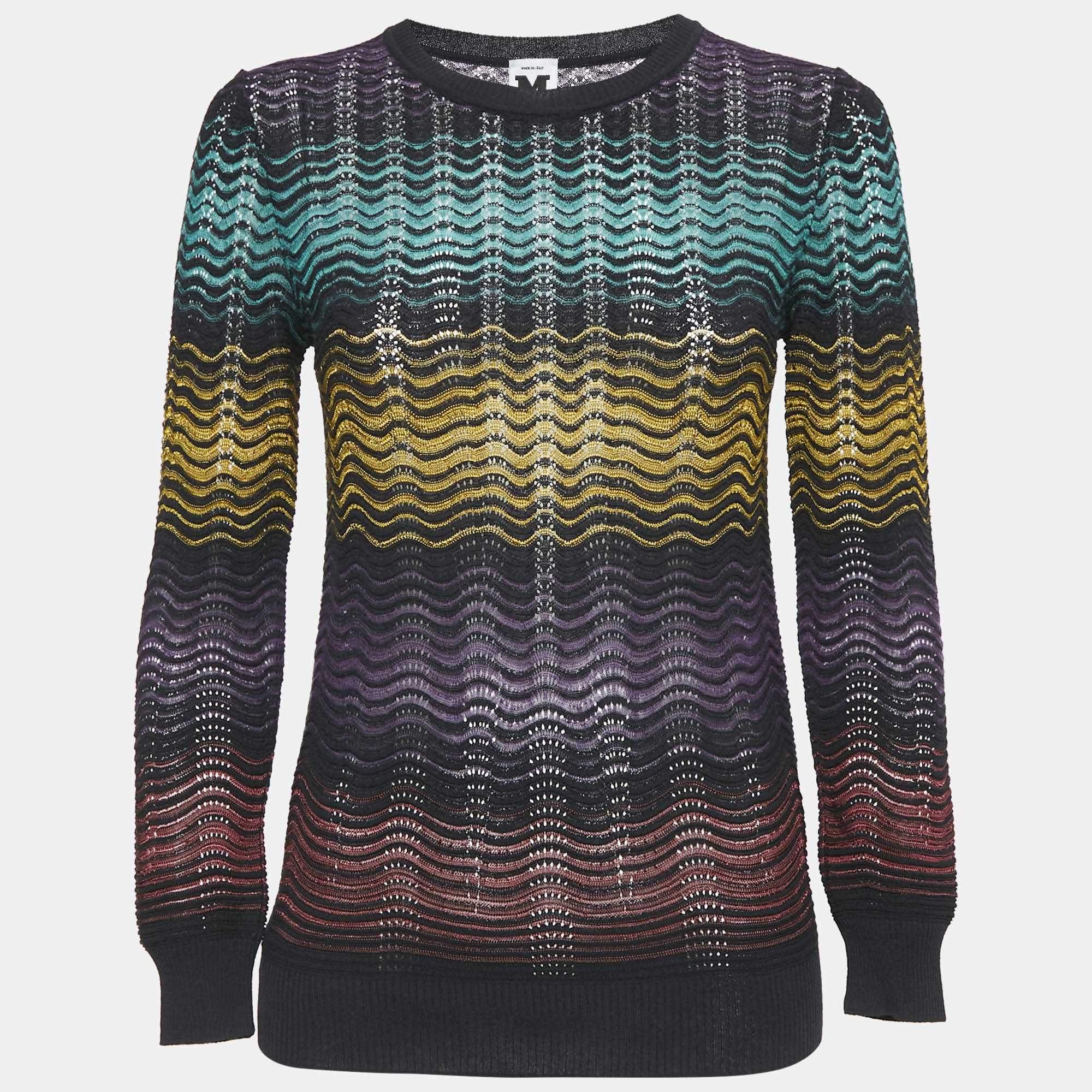 M Missoni Multicolor Wave Pattern Knit Long Sleeve Top S