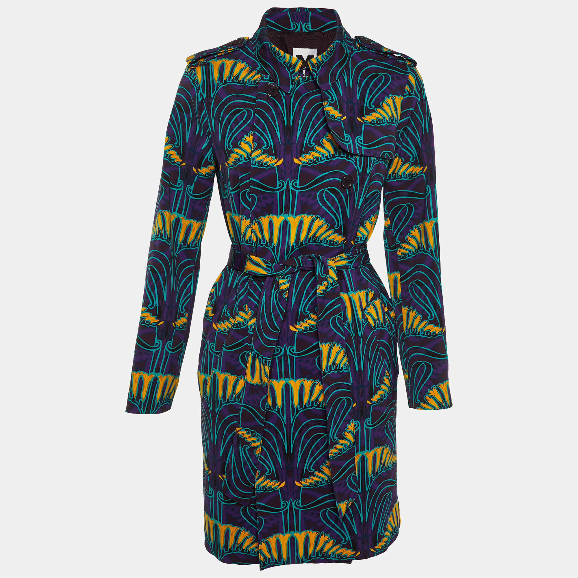 M Missoni Purple Printed Double Breasted Coat M