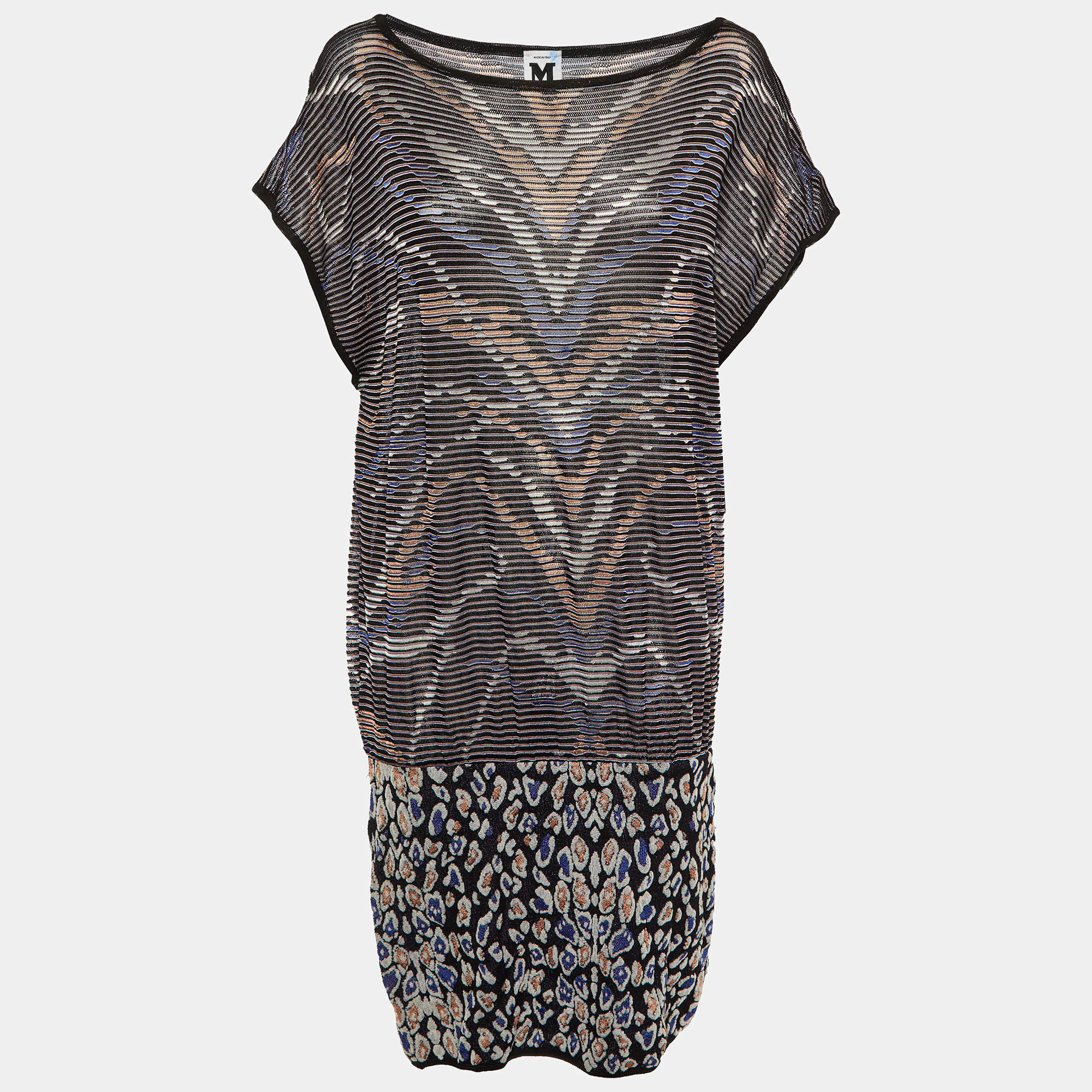 Pre Owned M Missoni Black Animal Pattern Knit Shift Dress L