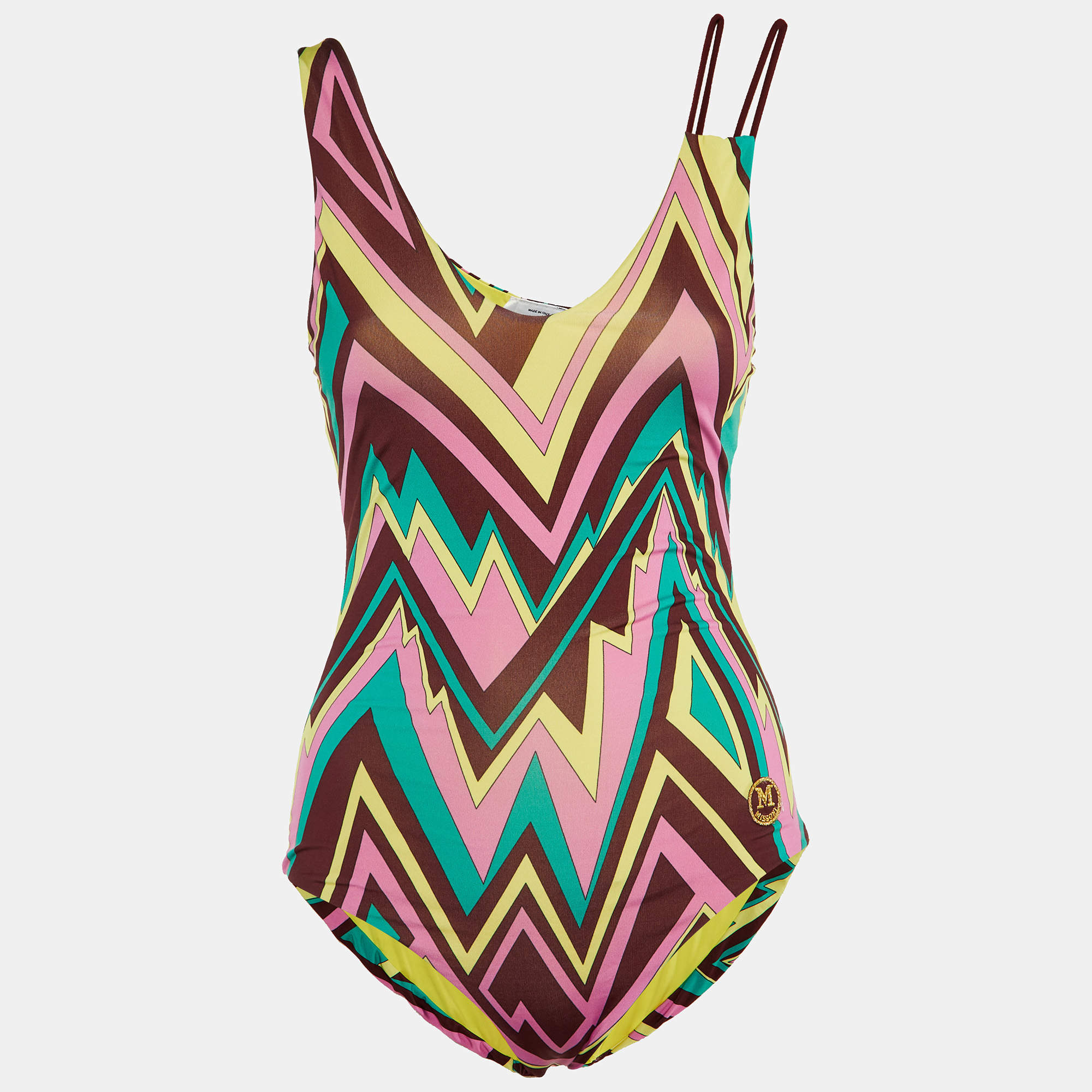 Pre Owned M Missoni Multicolor Zig Zag Print Jersey One Piece Swimsuit M