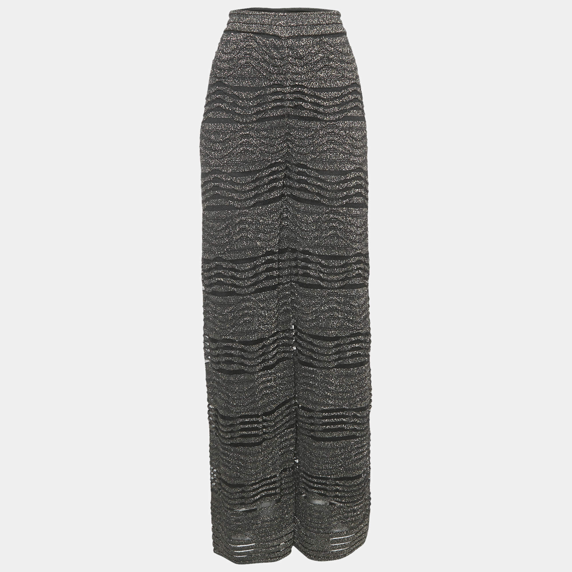 M Missoni Black Patterned Lurex Knit Wide Leg Trousers L