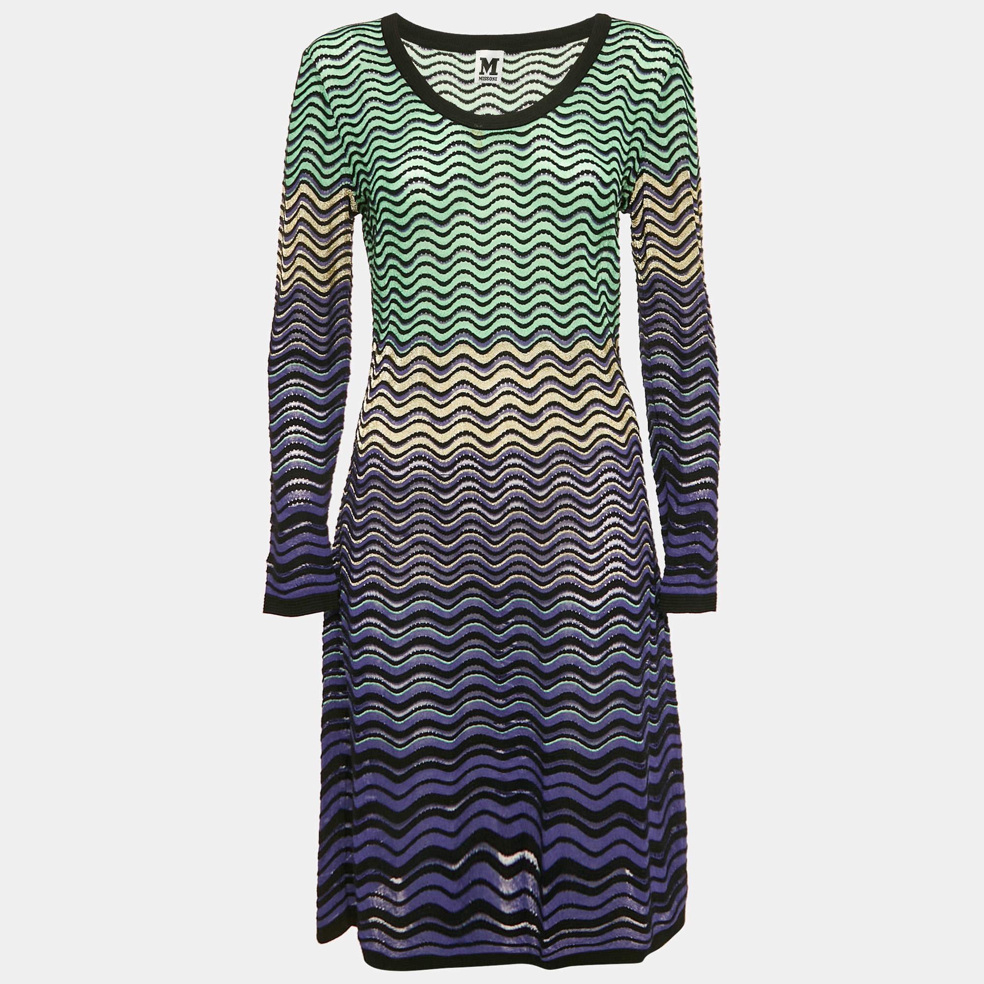 M Missoni Multicolor Wave Pattern Knit Short Dress L