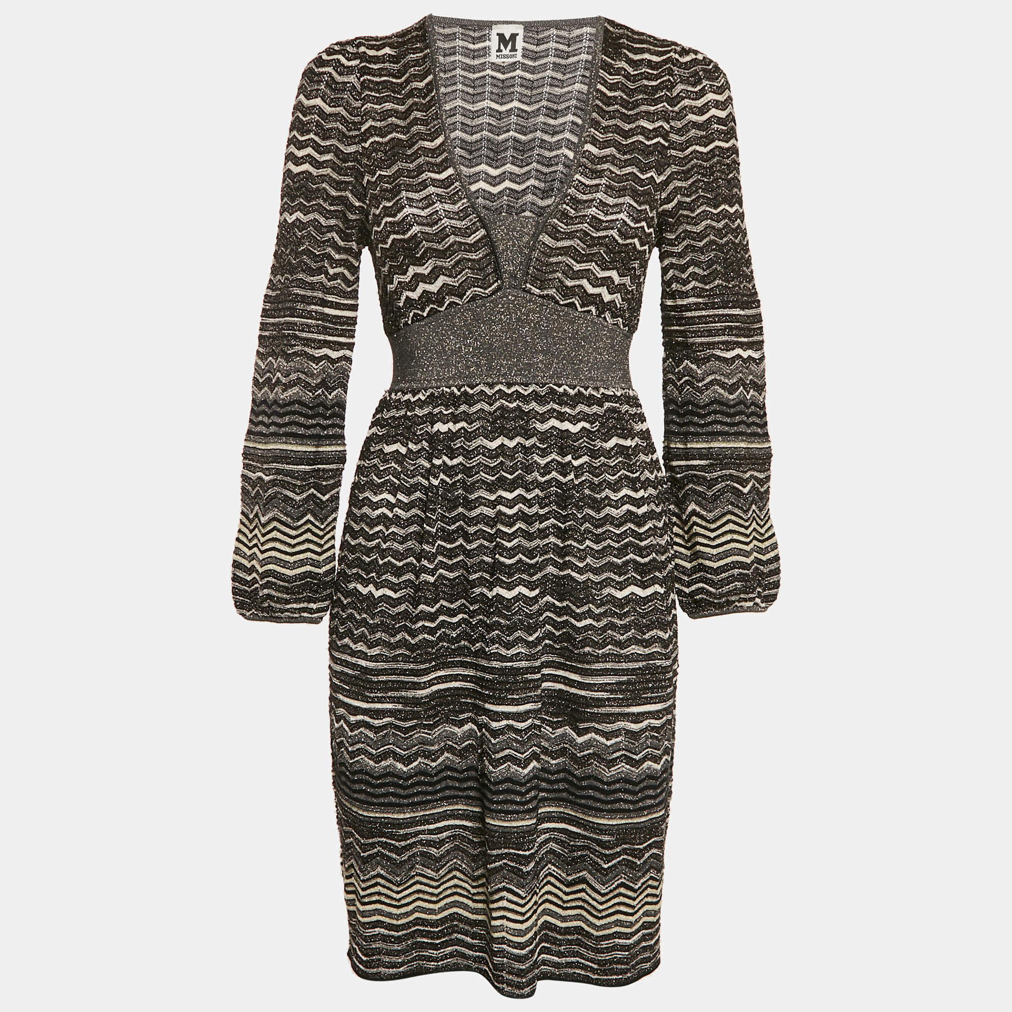 M Missoni Black Patterned Lurex Knit Mini Dress M