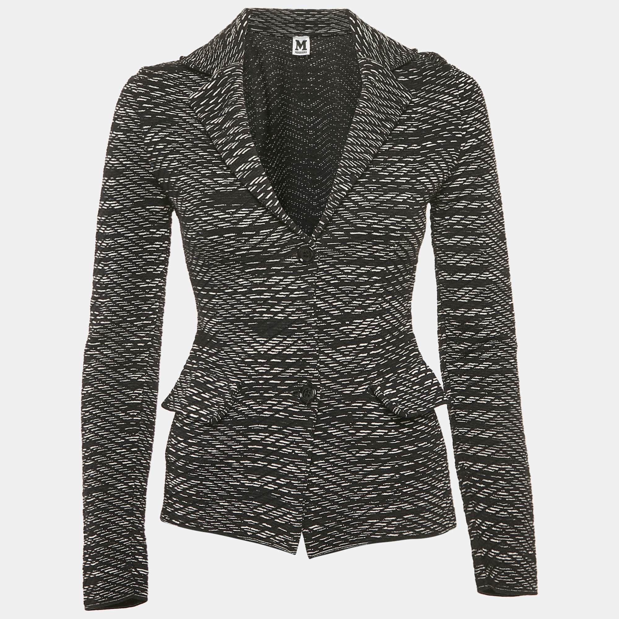 M Missoni Black Patterned Wool Knit Blazer S