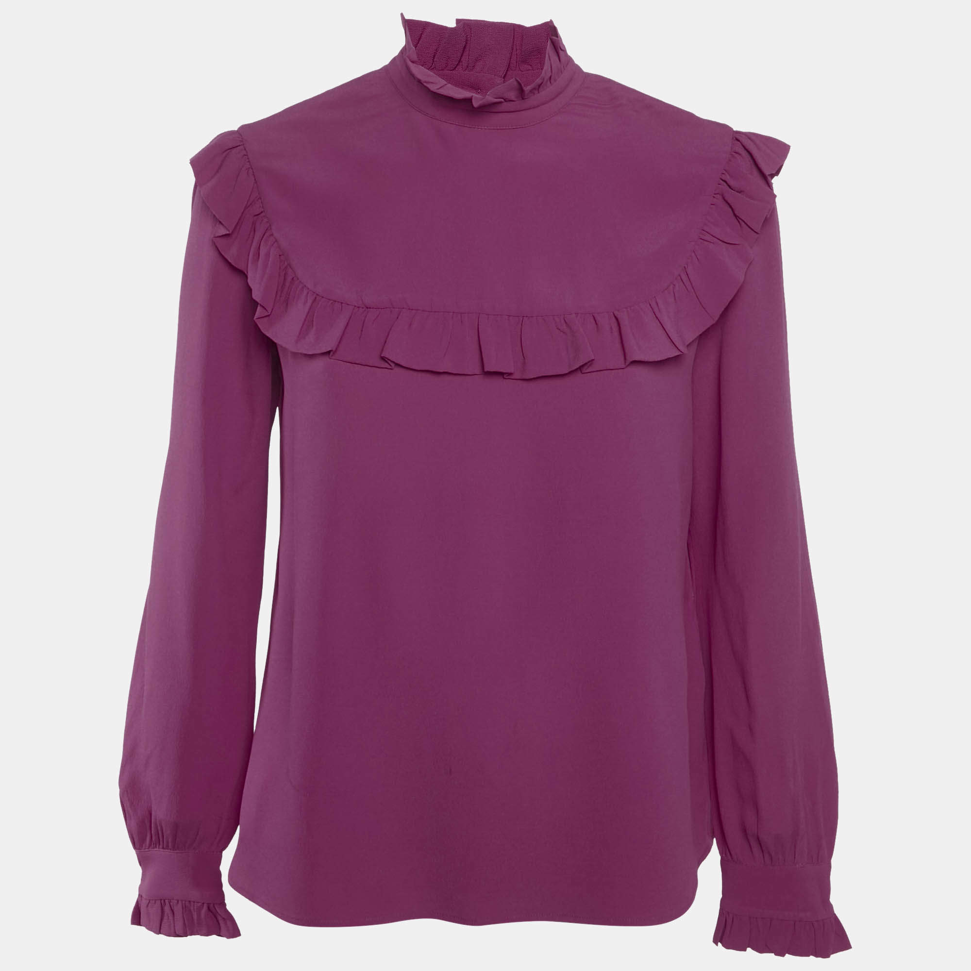 Pre Owned M Missoni Pink Silk Ruffled Long Sleeve Shirt 