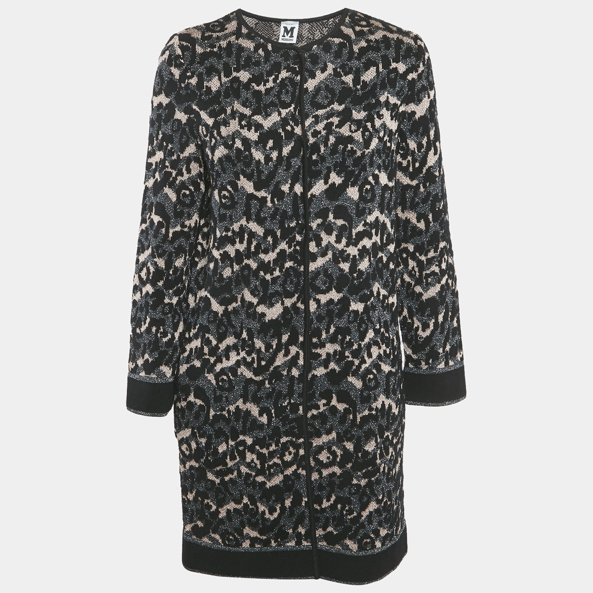 Pre Owned M Missoni Black Patterned Lurex Knit Long Cardigan S