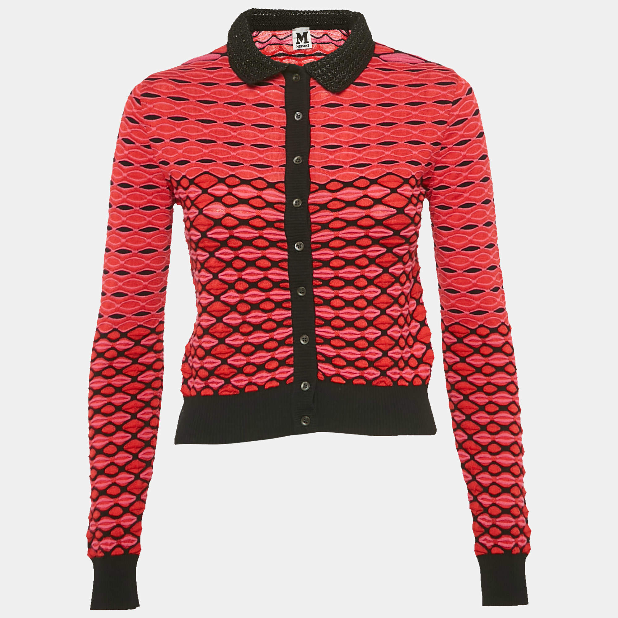 M MissonI Red Crochet Collar Patterned Knit Cardigan S