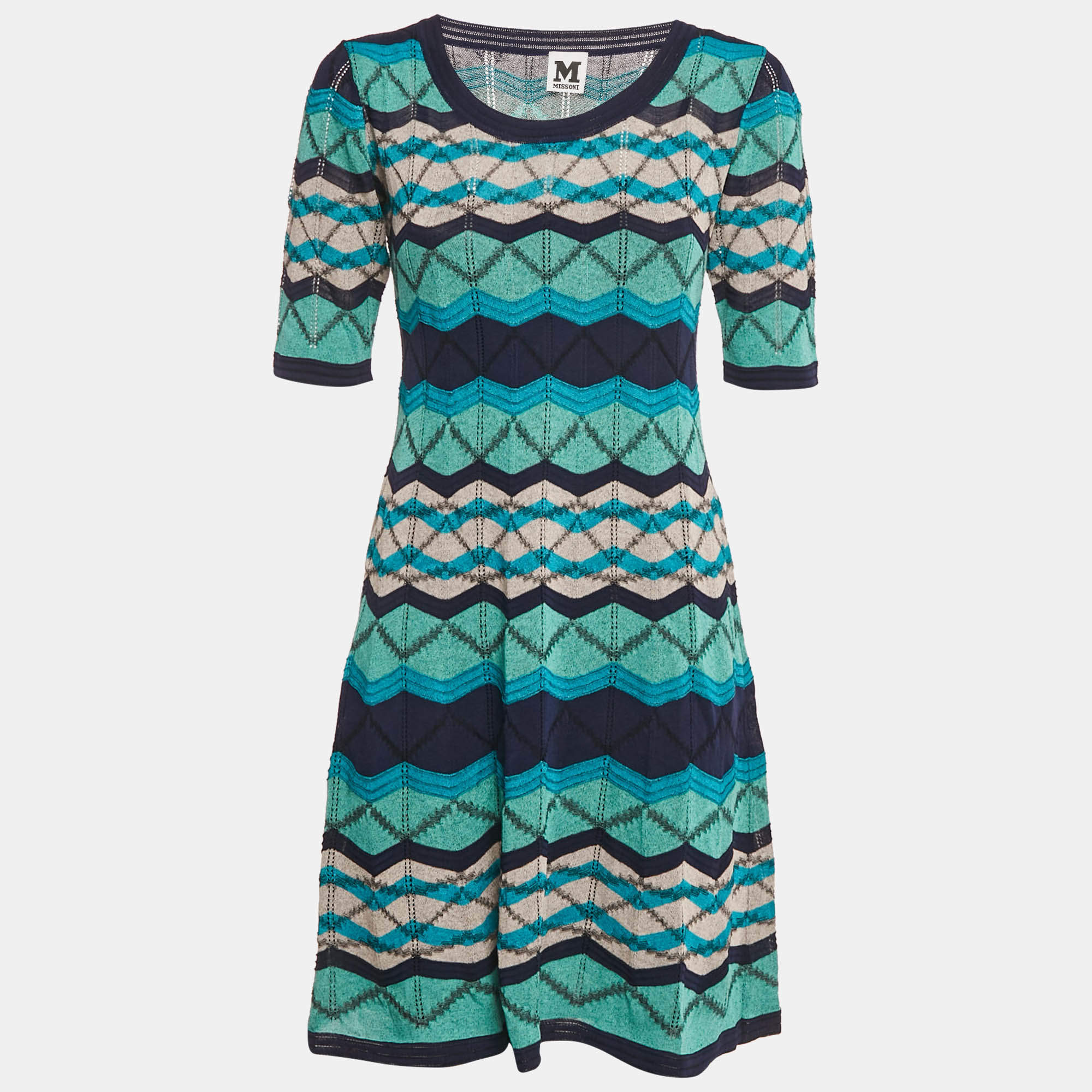 M Missoni Blue Pattered Knit Mini Dress M