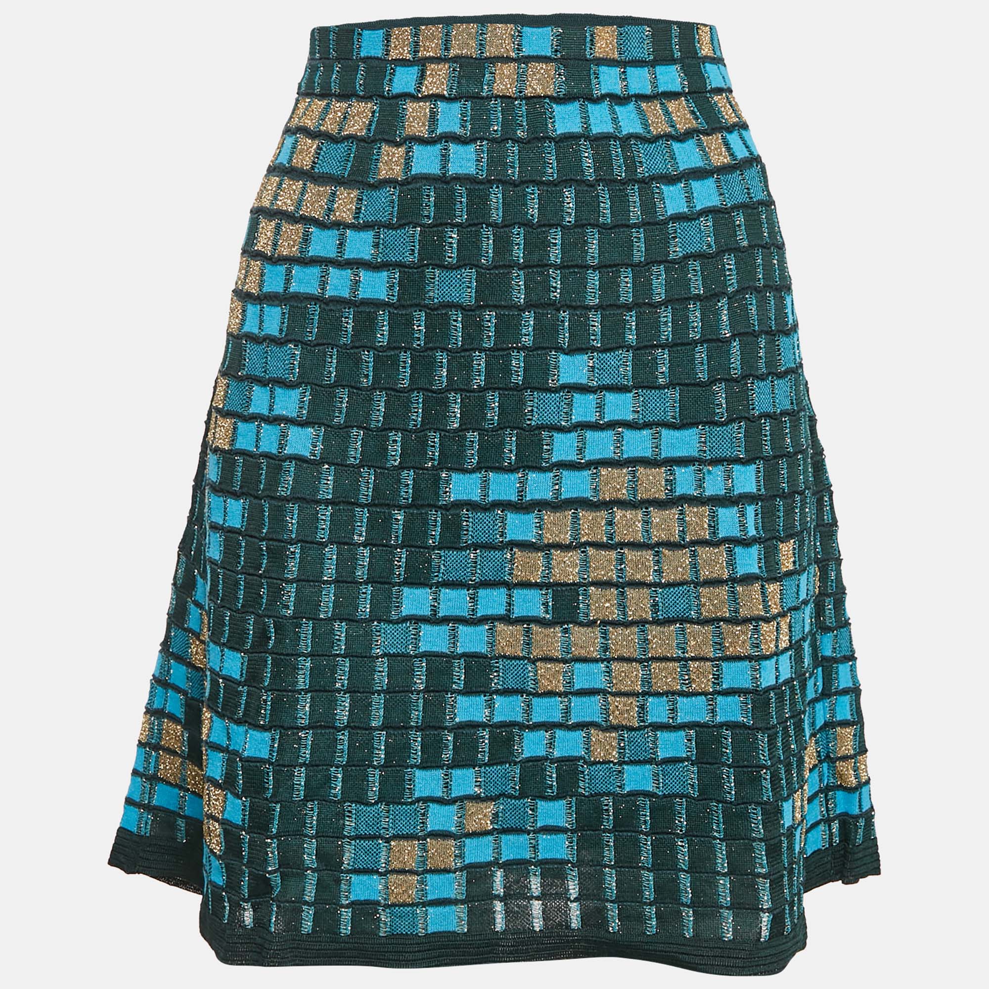 Pre Owned تنورة ميني إيم ميزوني تريكوه بنمط زرقاء بلون تيل ميديوم