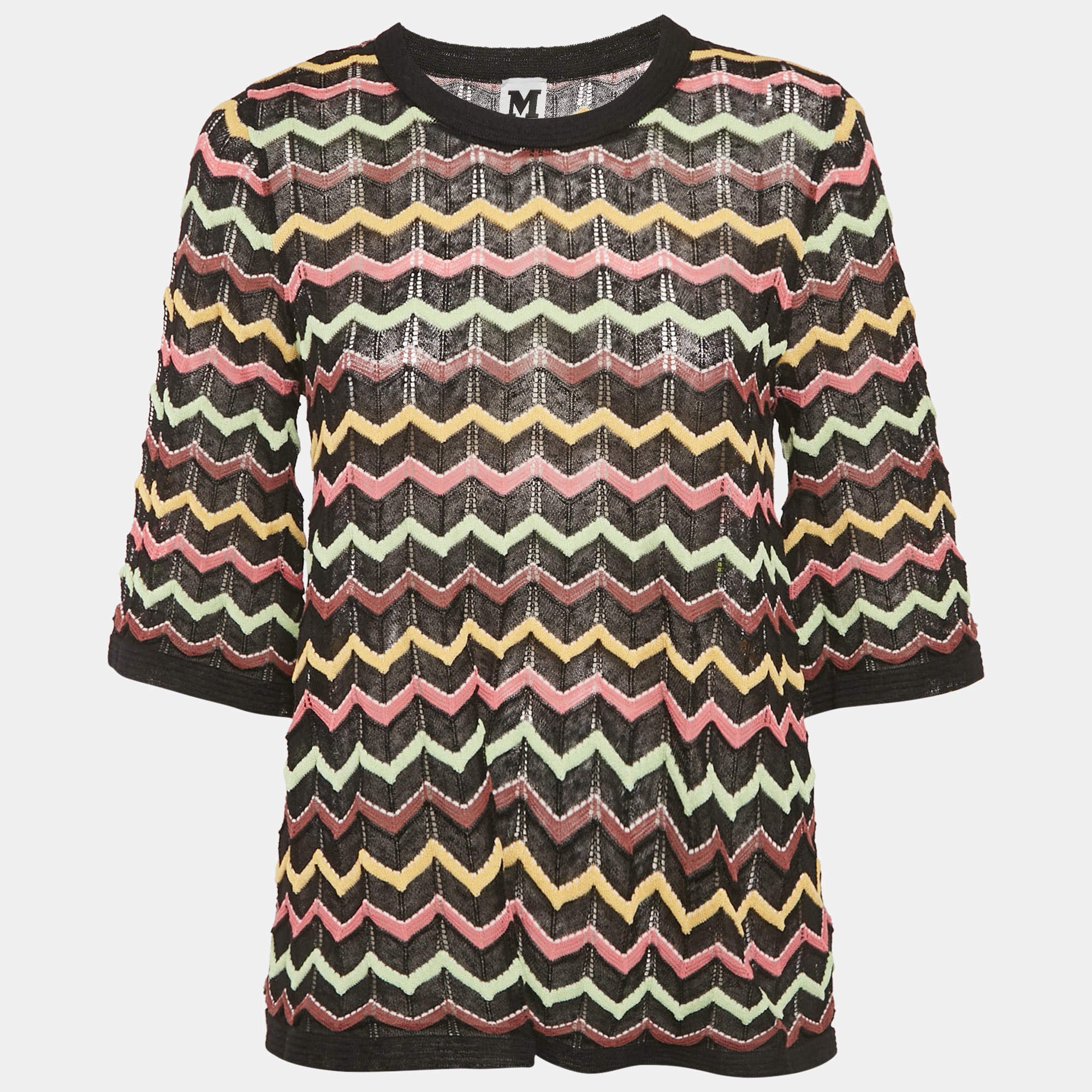 M Missoni Black Patterned Knit Sheer Top M 