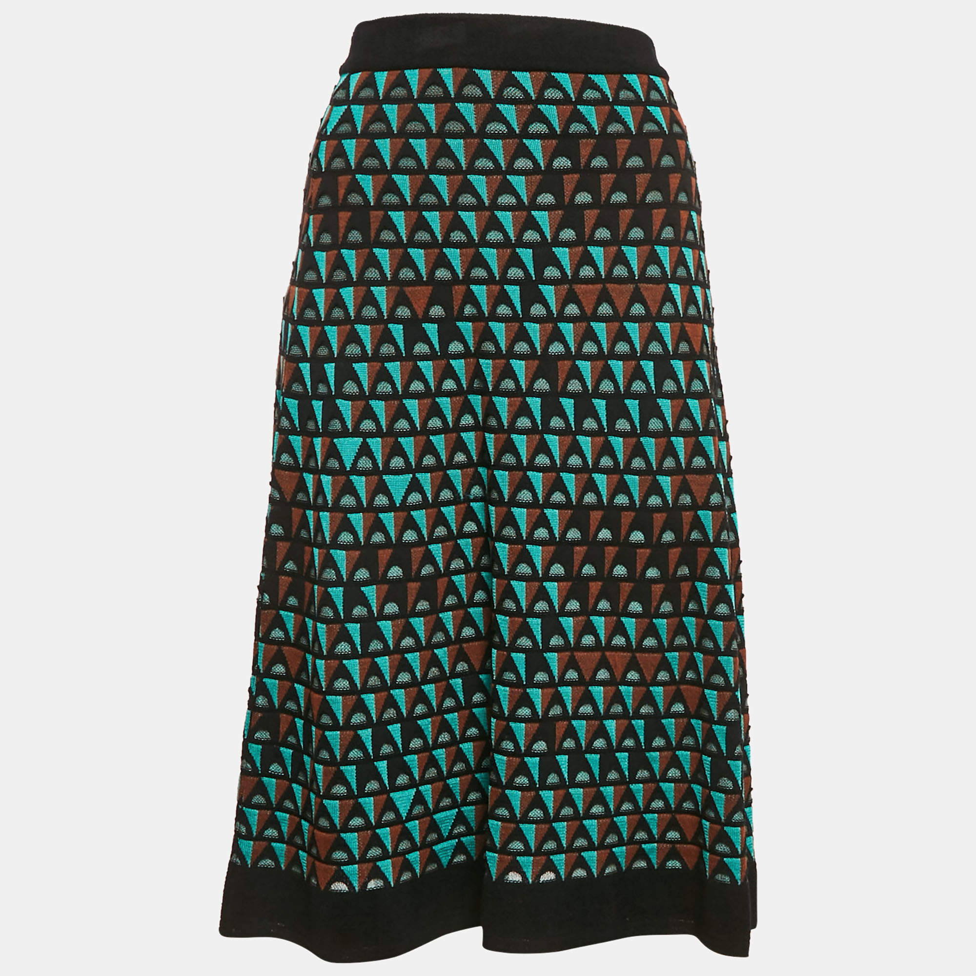 Pre Owned Missoni Green/Brown Pattern Knit Knee Length Skirt S
