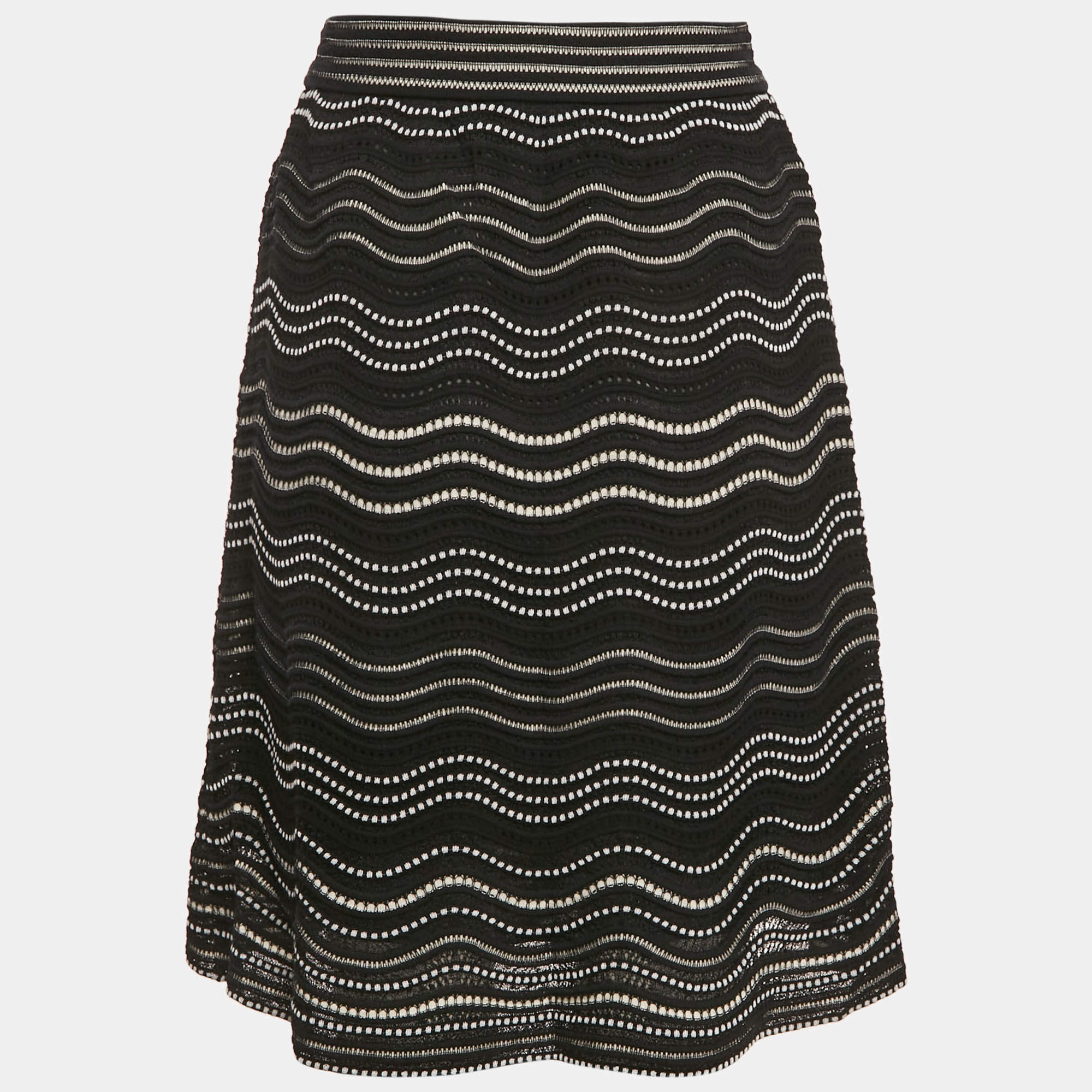 Pre Owned M Missoni Black Patterned Flared Short Skirt S