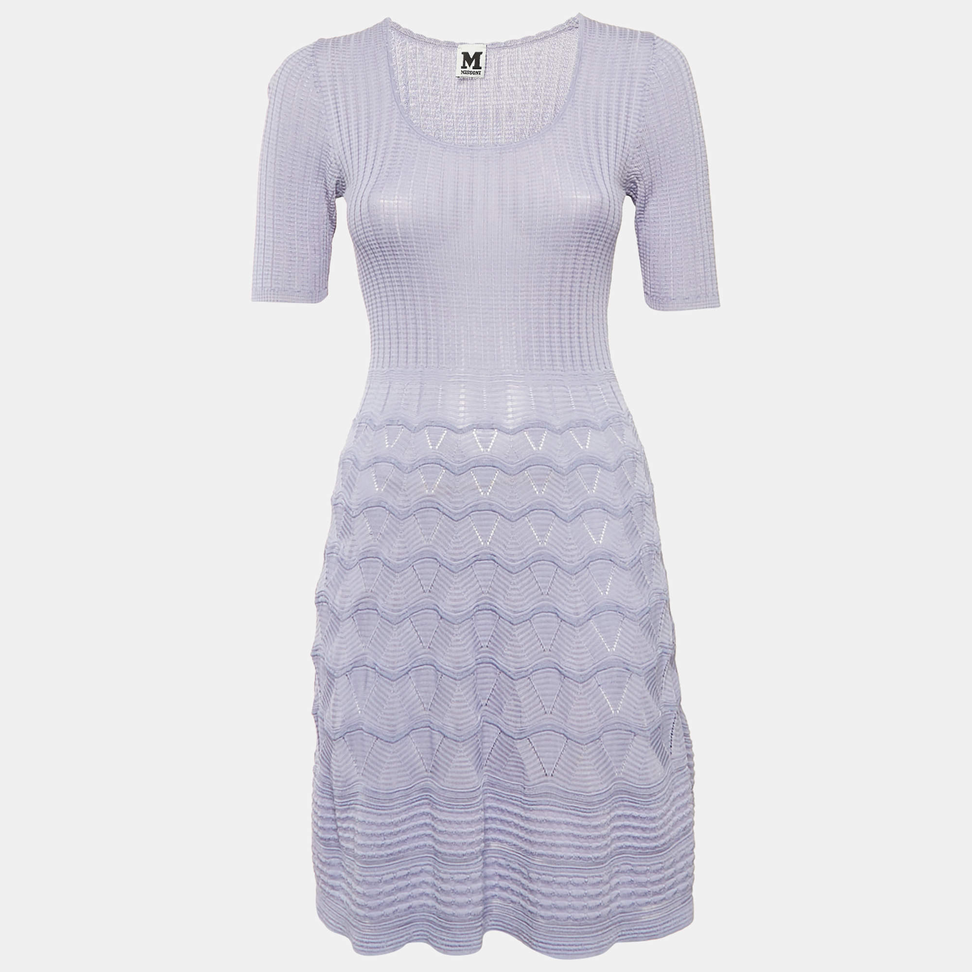 M Missoni Purple Patterned Cotton Blend Knit Short Dress S