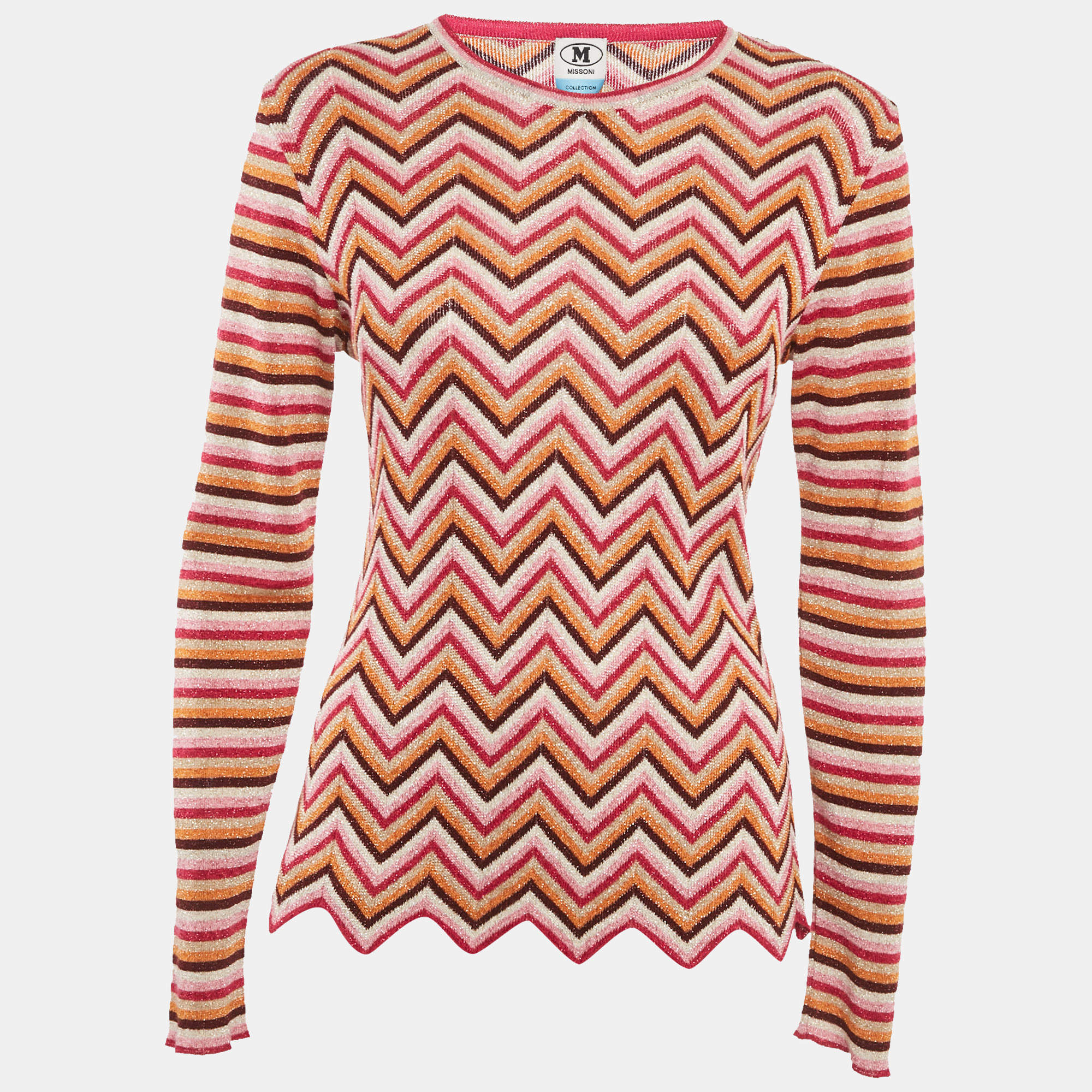 M Missoni Multicolor Chevron Lurex Knit Long Sleeve Jumper L