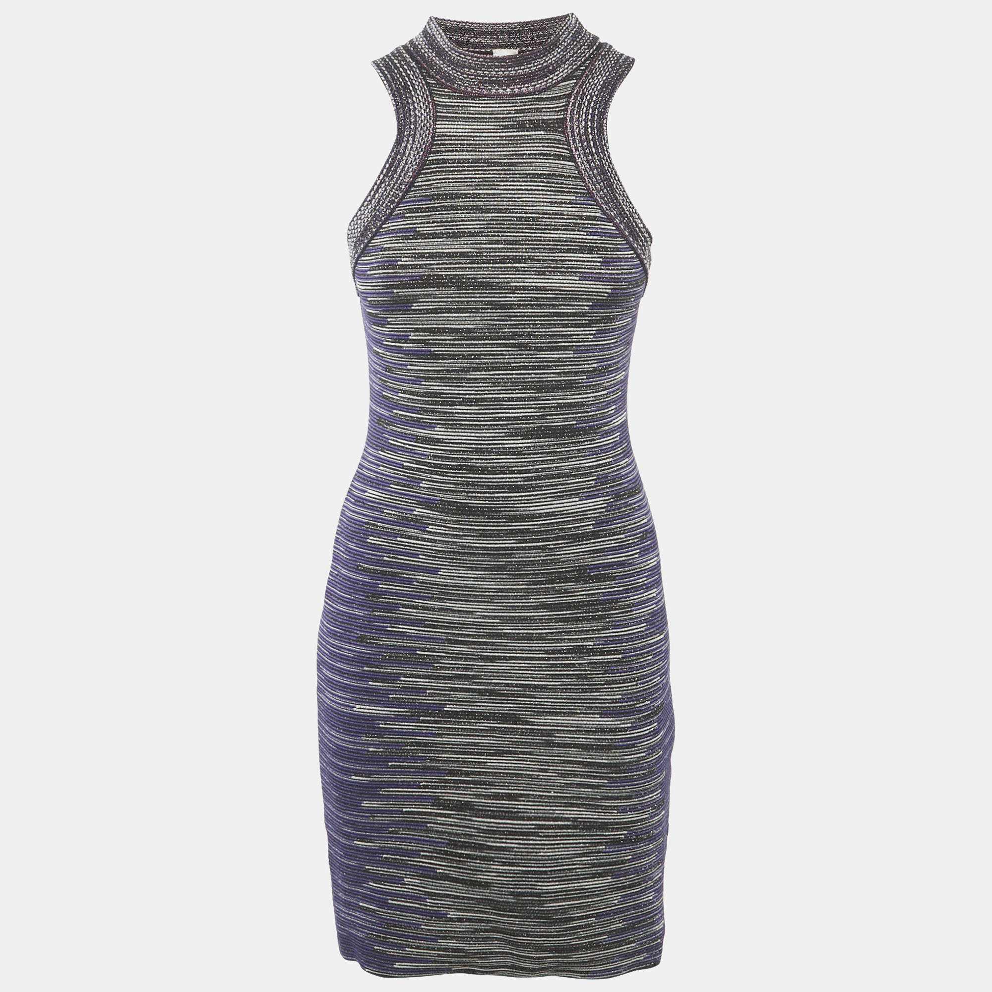 Pre Owned M Missoni Purple Lurex Knit Sleeveless Bodycon Dress S