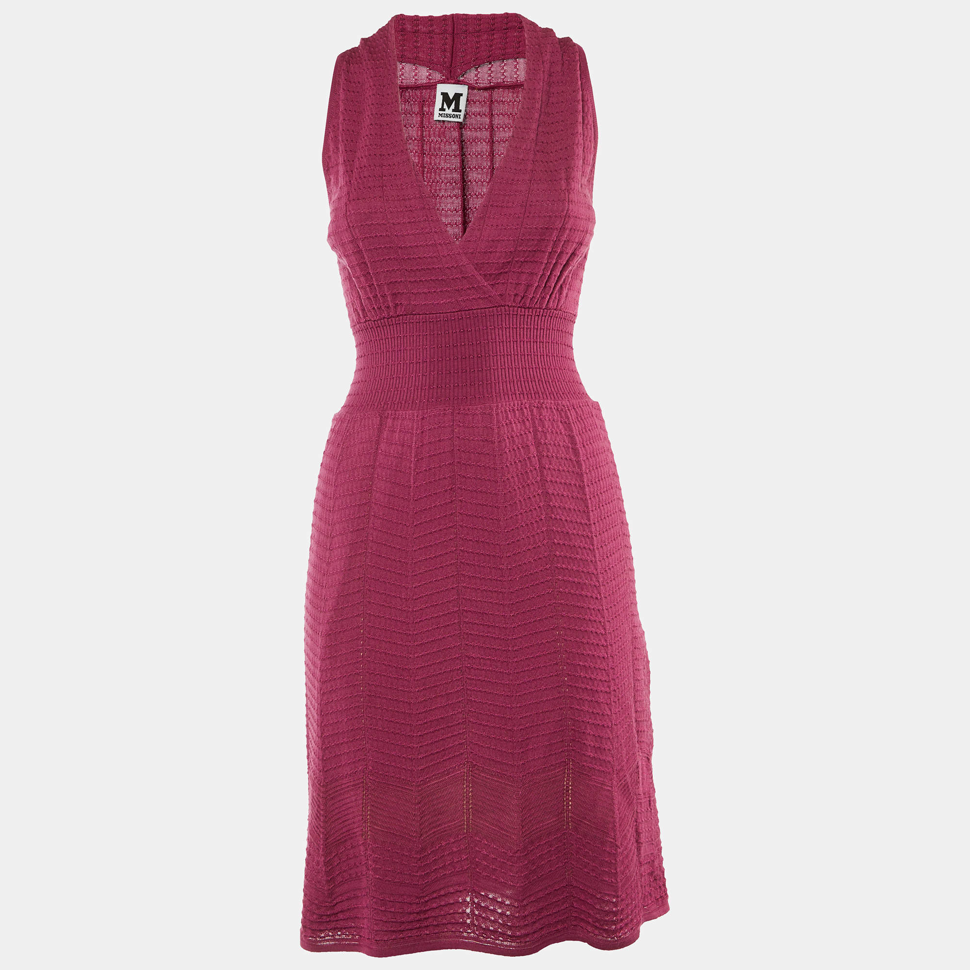 Pre Owned M Missoni Mauve Pink Wool Knit Sleeveless Dress S