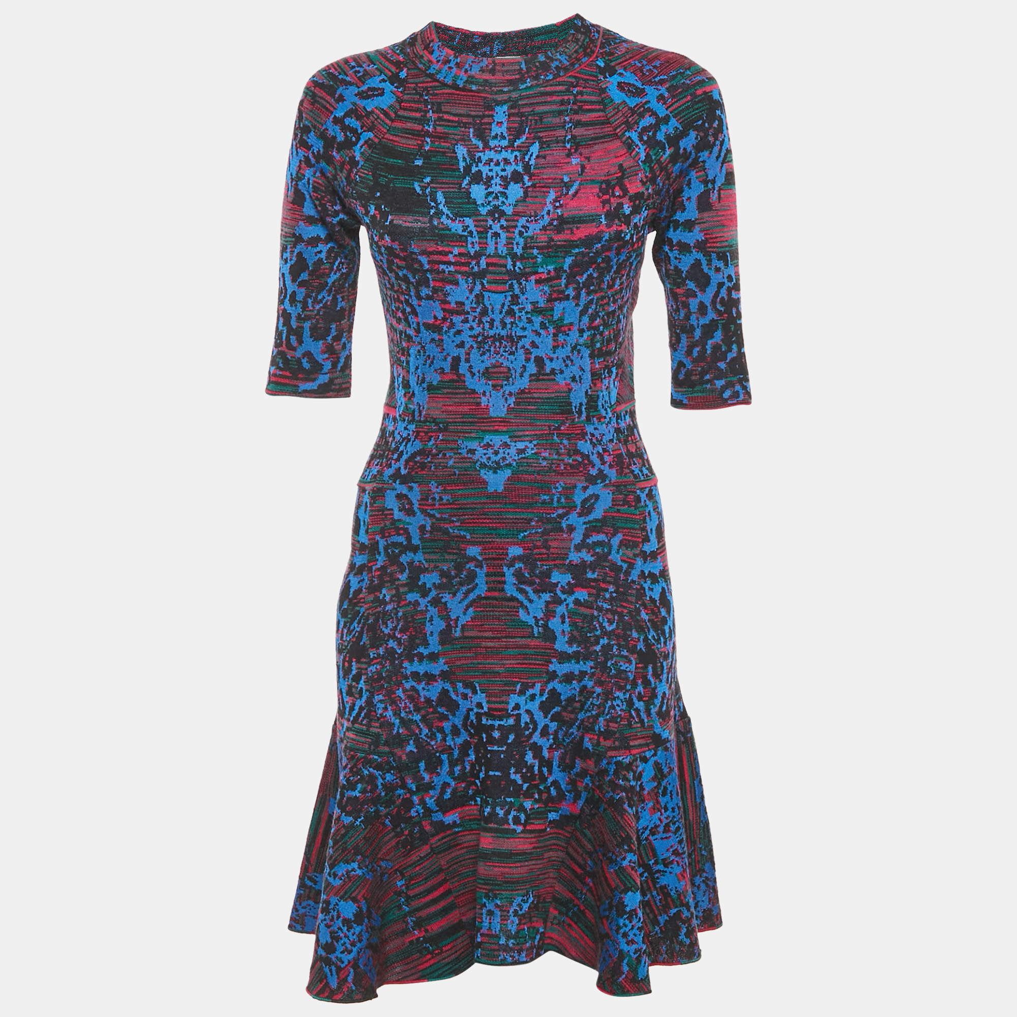 Pre Owned فستان قصير إنتارسيا أزرق/متعدد الألوان إم ميزوني مقاس متوسط