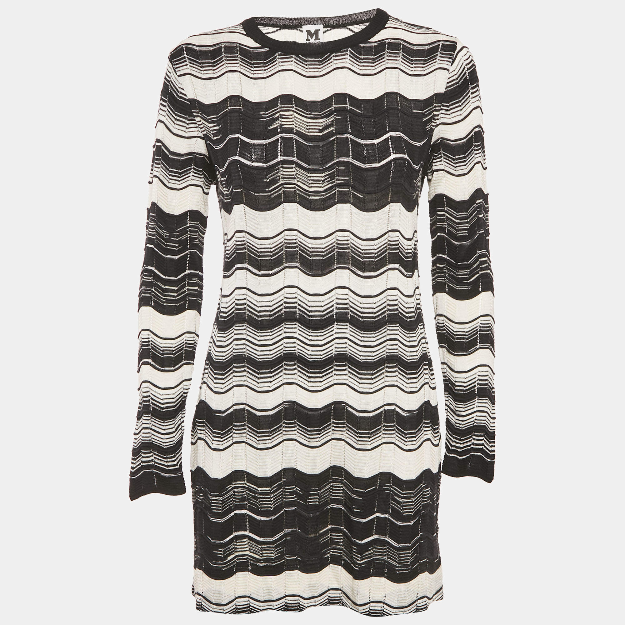 Pre Owned M Missoni Monochrome Pattered Knit Mini Dress M