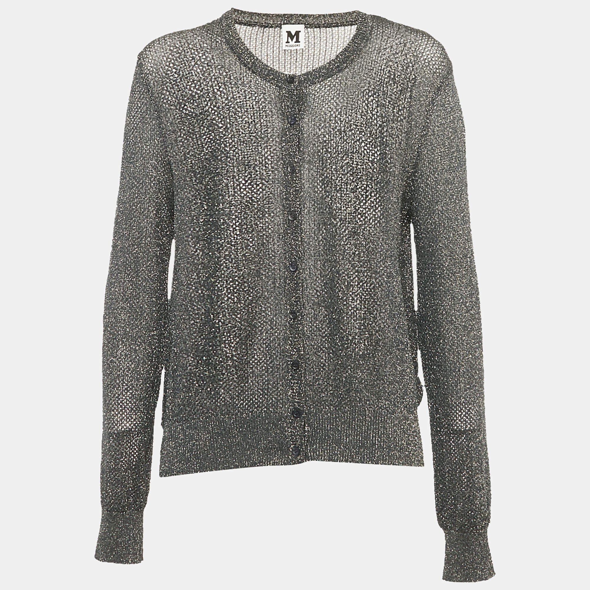 Pre Owned M Missoni Metallic Lurex Knit Button Down Cardigan L