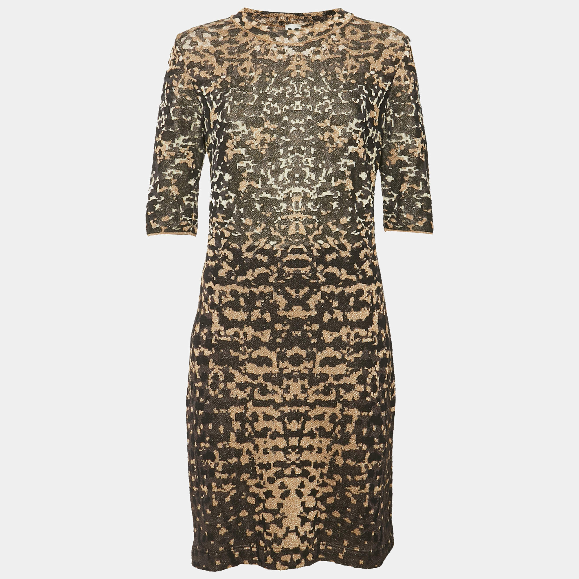 Pre Owned فستان قصير أم ميزوني بني مزخرف تريكو لوريكس كبير