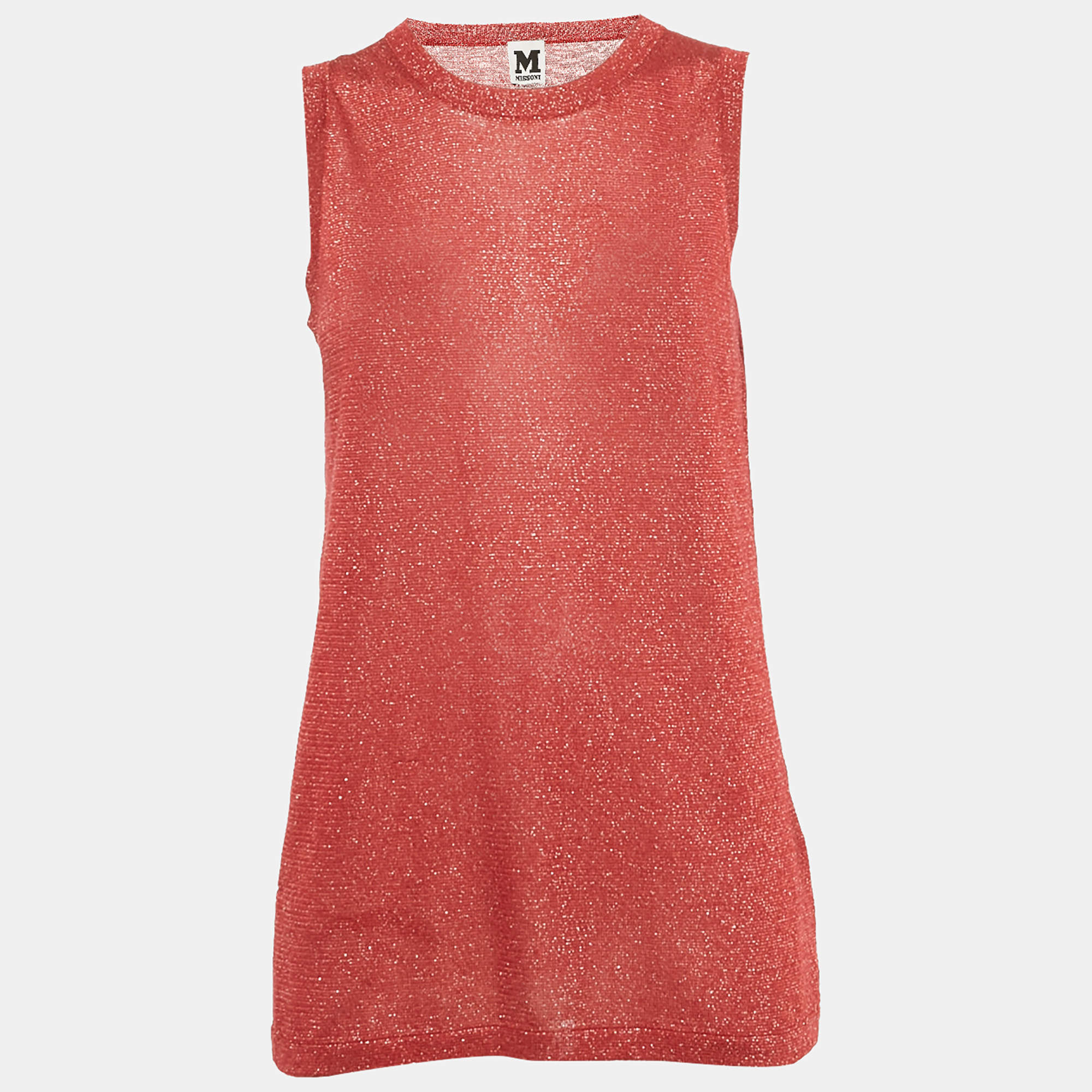 Pre Owned M Missoni Red Lurex Knit Sleeveless Top M