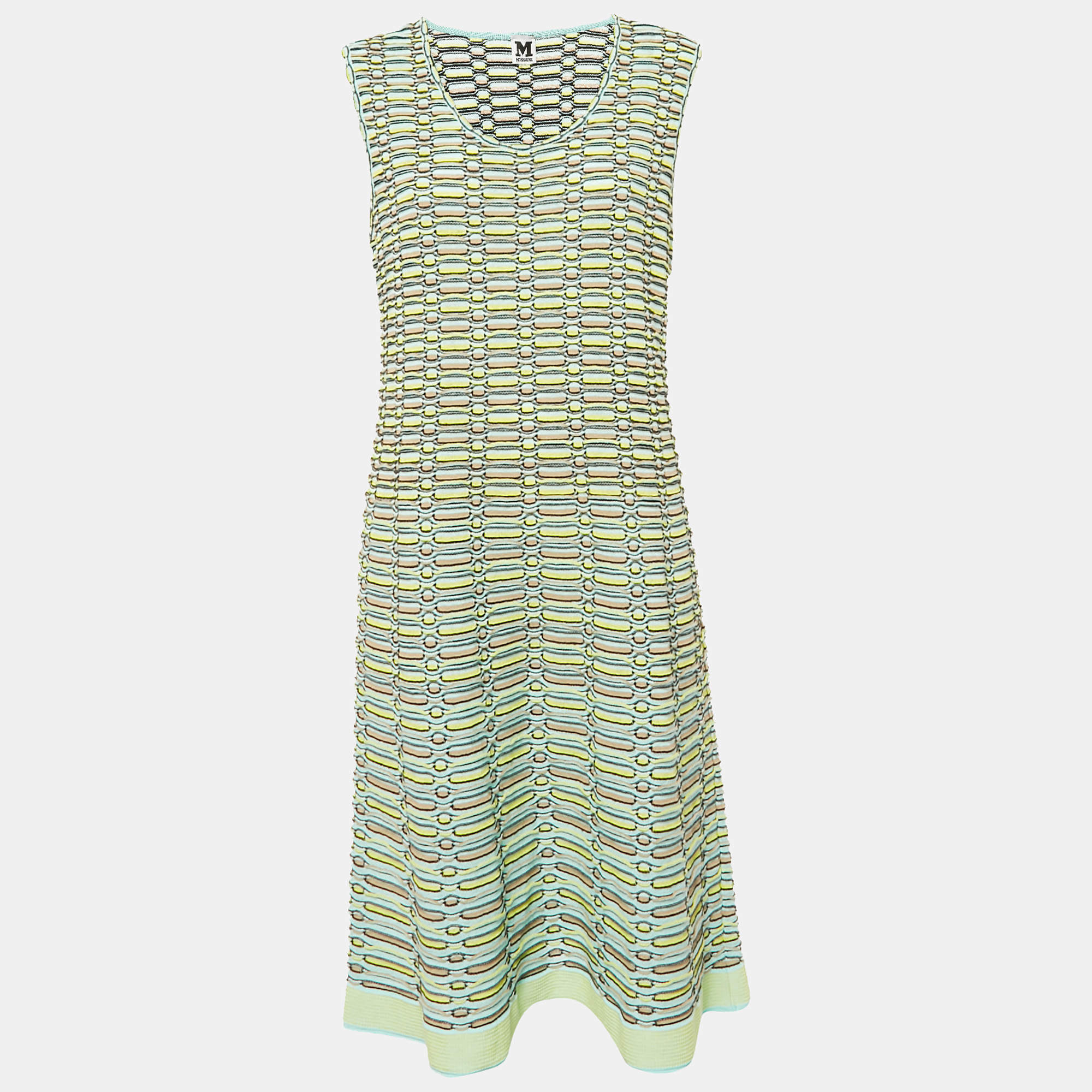 Pre Owned فسـتان إيم ميزوني تريكـو مزخـرف أزرق/متعدد الألوان متوسط الطول مقـاس كبيـر (لارج)