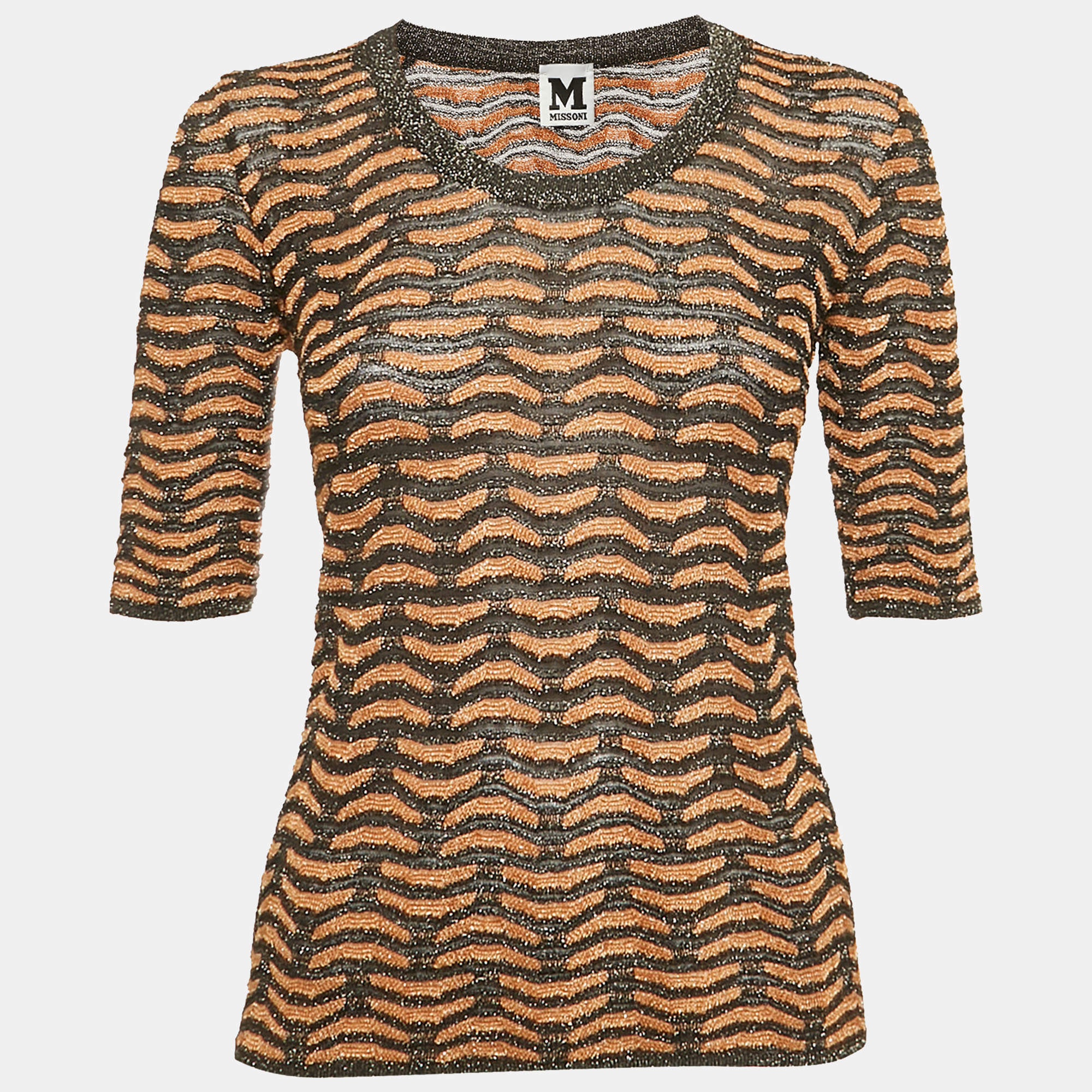مملوكة مسبقًا M Missoni Brown Patterned Lurex Knit Top S