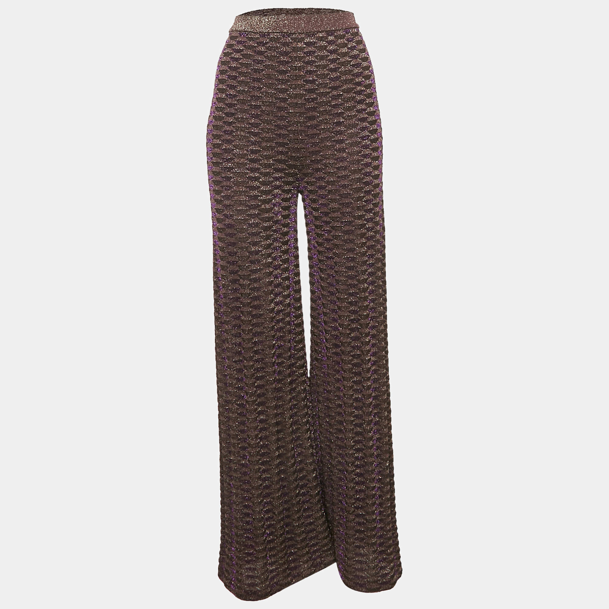 مملوكة مسبقًا M Missoni Purple Patterned Lurex Knit Flared Trousers M
