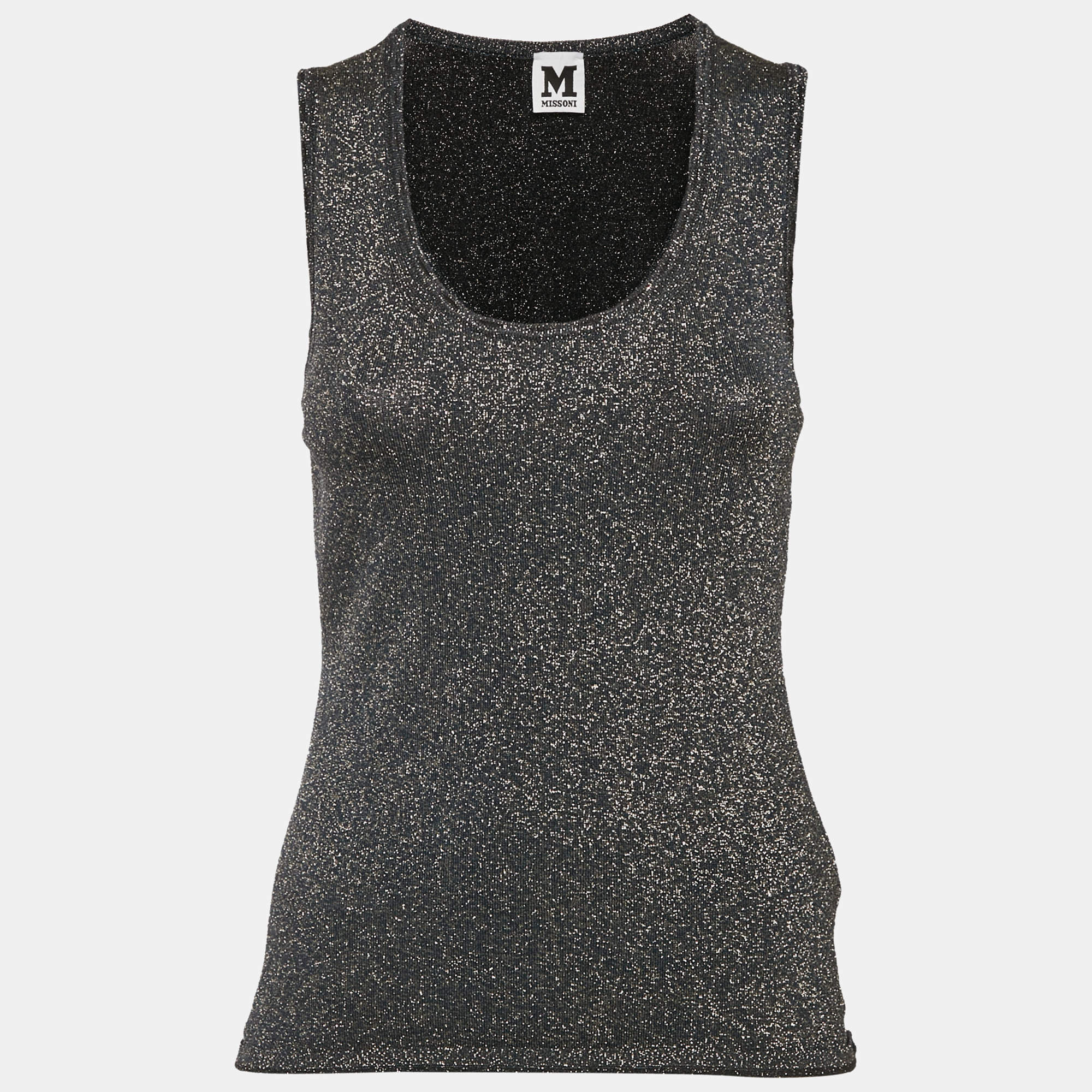 Pre Owned M Missoni Navy Blue Lurex Knit Tank Top M