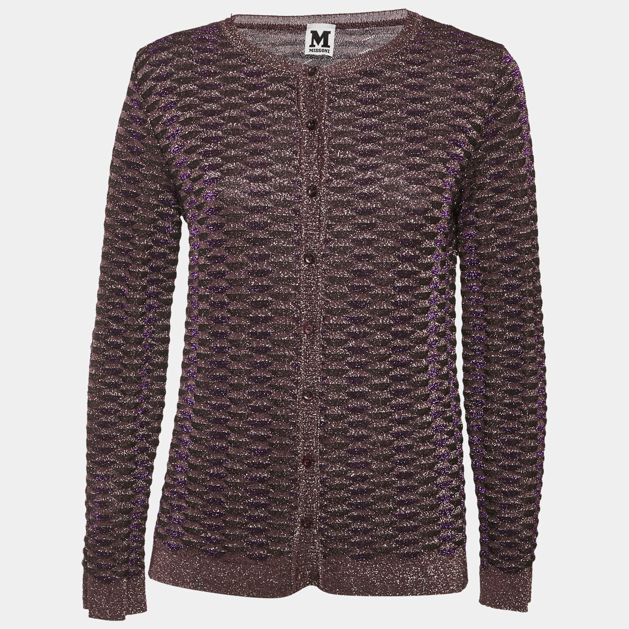 مملوكة مسبقًا M Missoni Multicolor Lurex Knit Button Front Cardigan M