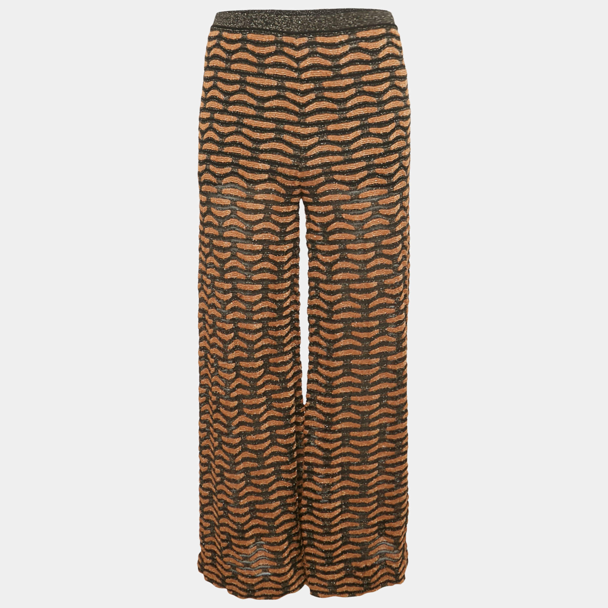 Pre Owned M Missoni Brown Patterned Lurex Knit Wide-Leg Pants M