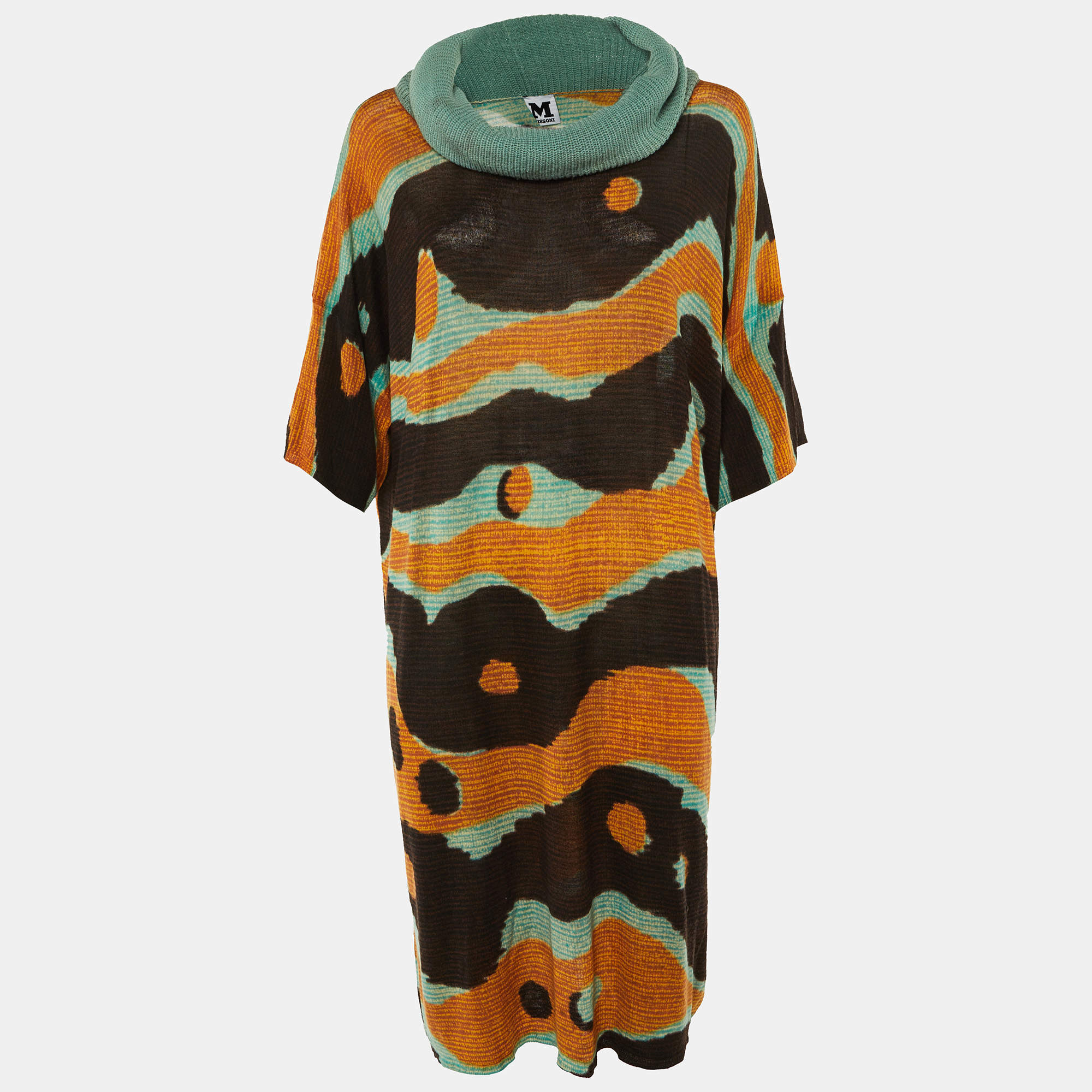 Pre Owned M Missoni Multicolor Printed Knit Oversized Collar Midi Dress L
