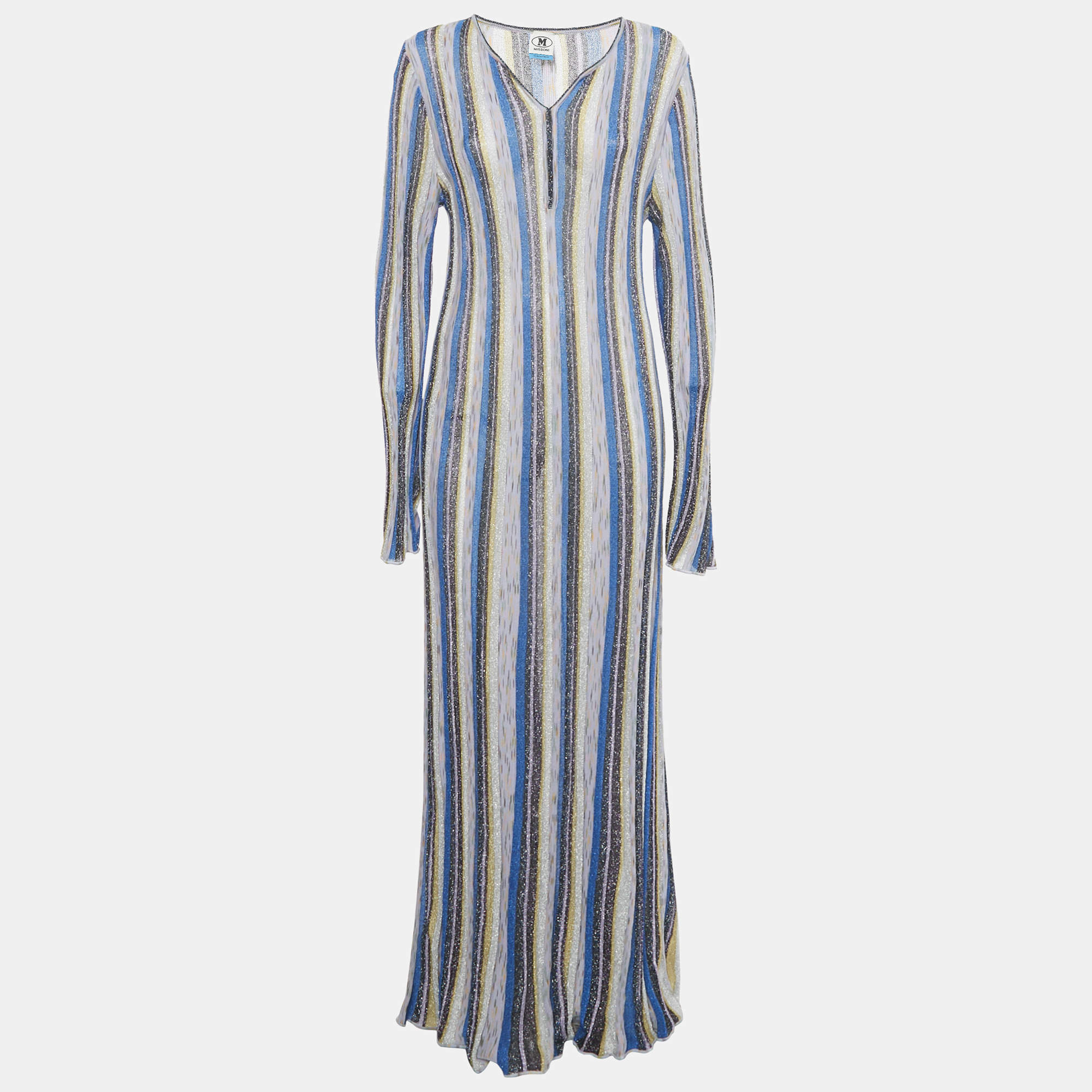 Pre Owned M Missoni Patterned Lurex Knit Long Sleeve Maxi Dress S