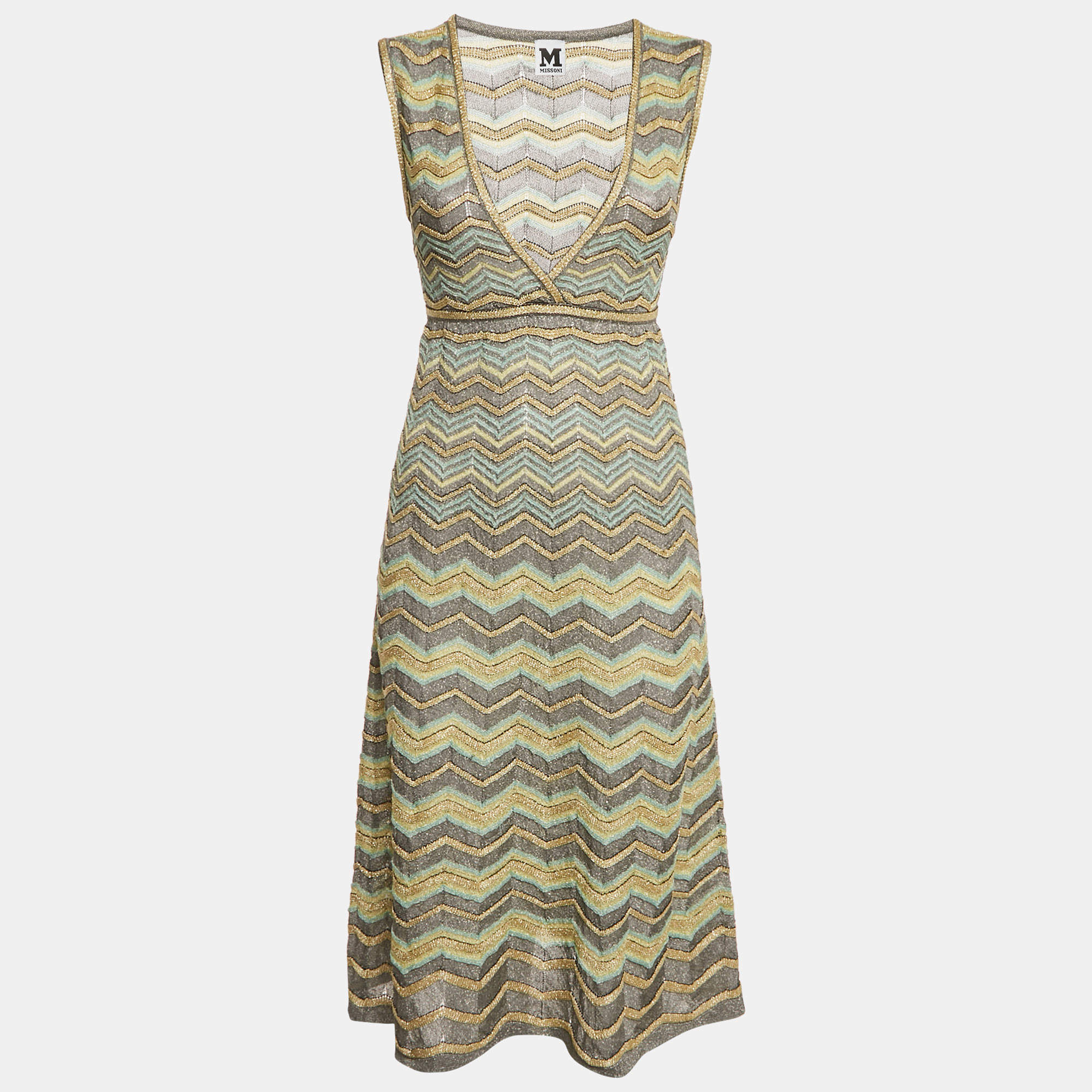 Pre Owned M Missoni Grey Zig Zag Lurex Knit Short Dress S