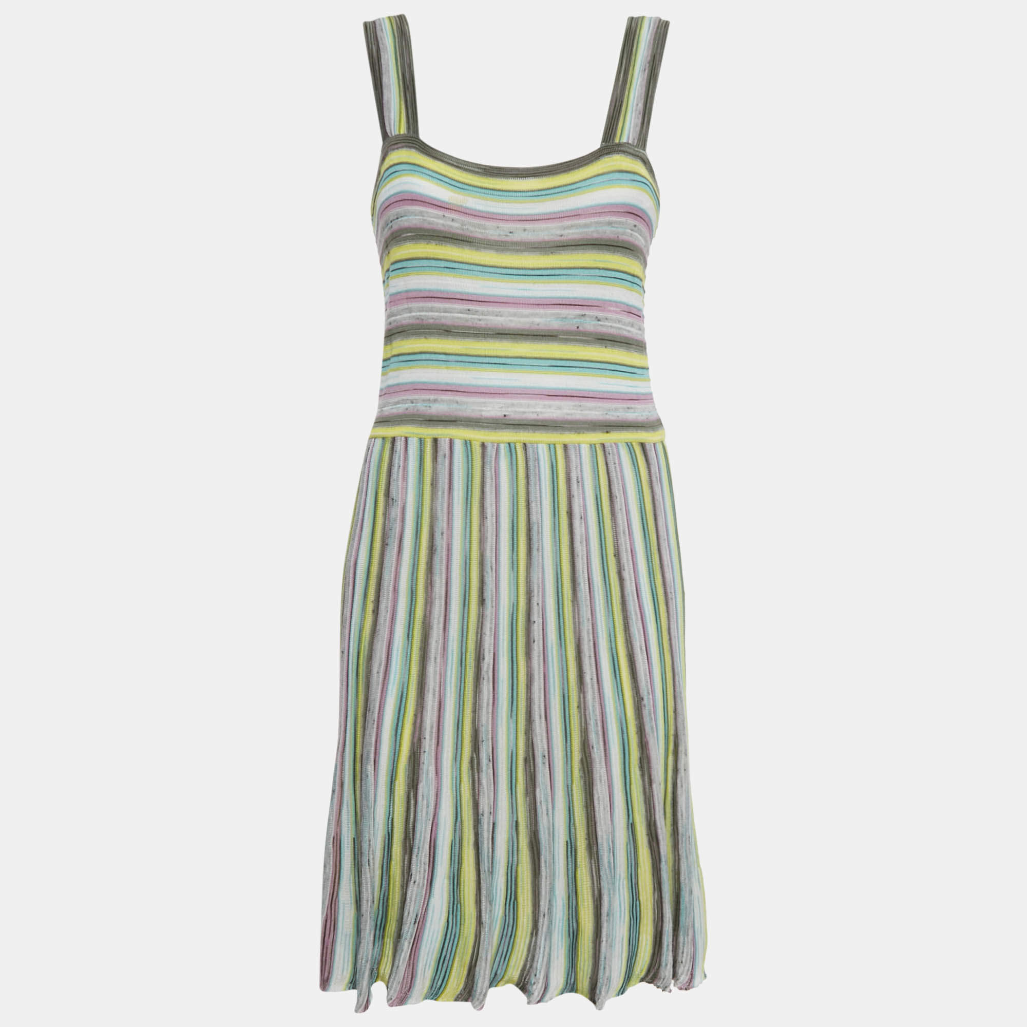Pre Owned M Missoni Multicolor Stripe Cotton Blend Knit Short Sleeveless Dress M