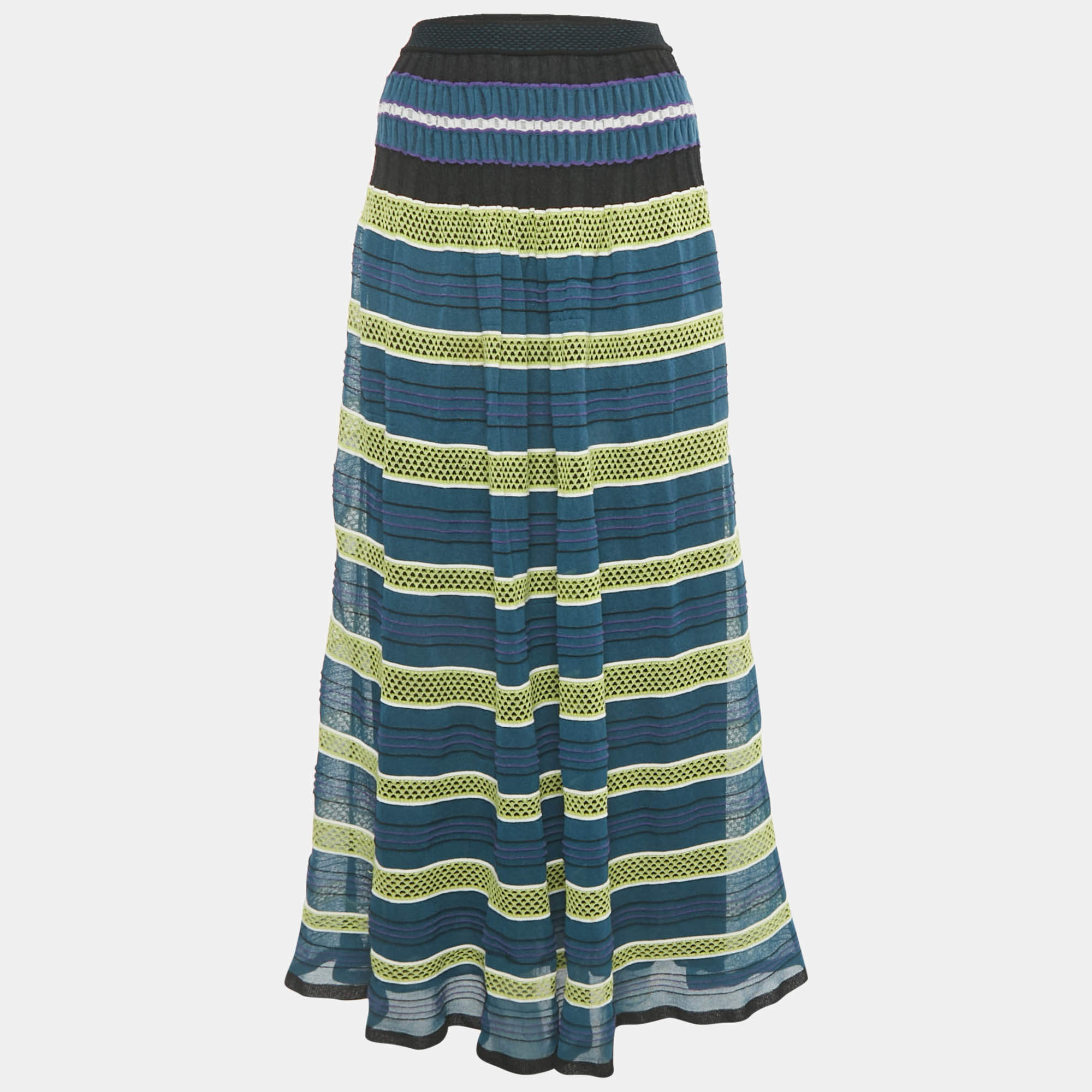 Pre Owned M Missoni Blue/Multicolor Patterned Knit Maxi Skirt S