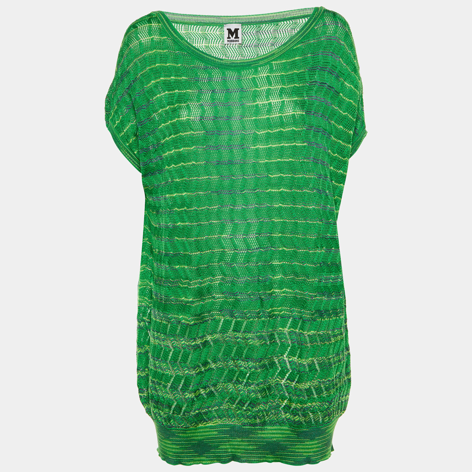 Pre Owned M Missoni Green Striped Zig Zag Knit Jumper M