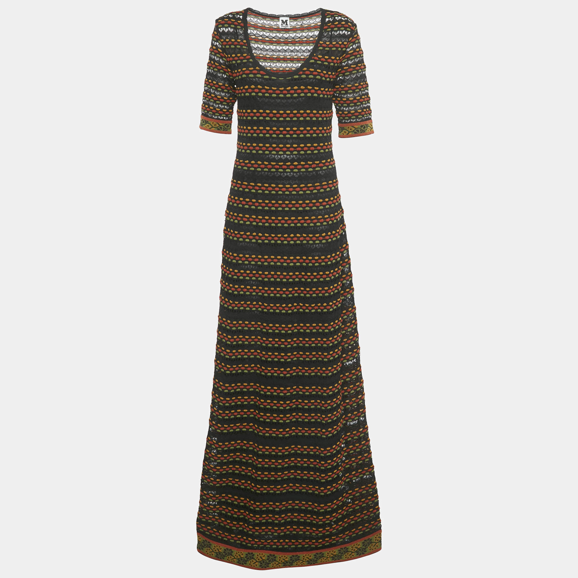 Pre Owned M Missoni Black/Multicolor Patterned Knit Maxi Dress L