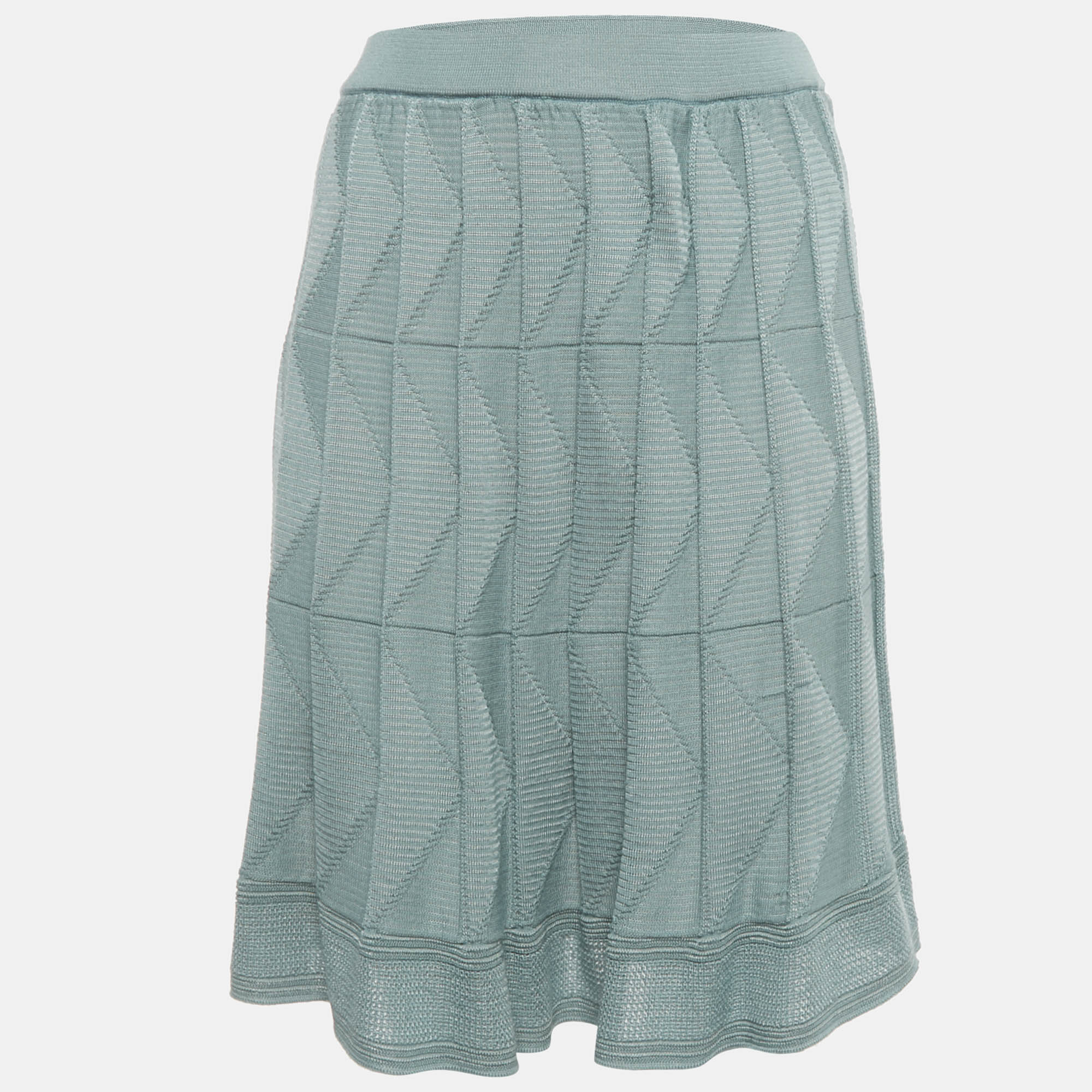 Pre Owned M Missoni Mint Green Wool Blend Patterned Knit Mini Skirt S