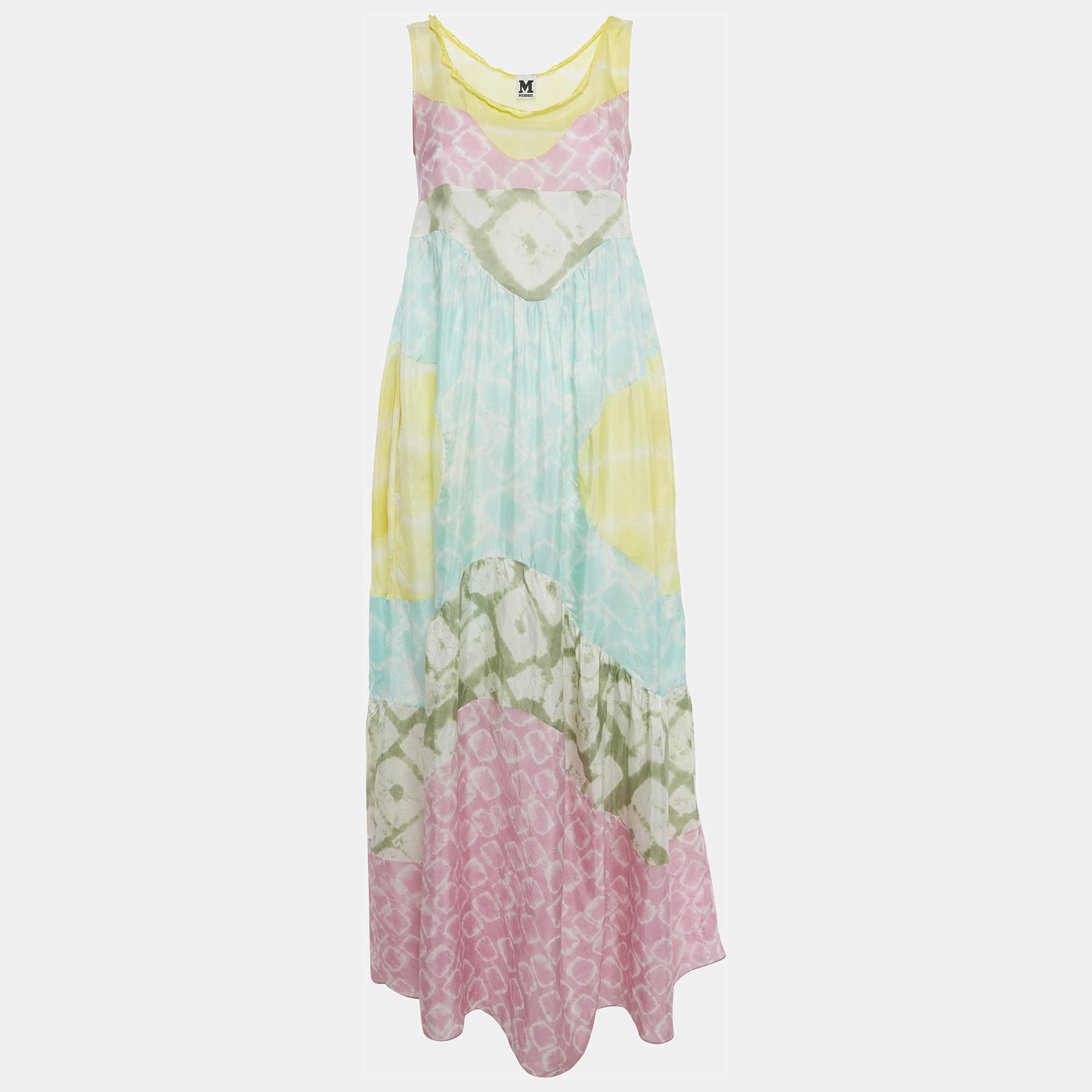 Pre Owned M Missoni Multicolor Tie-Dye Printed Silk Sleeveless Maxi Dress S