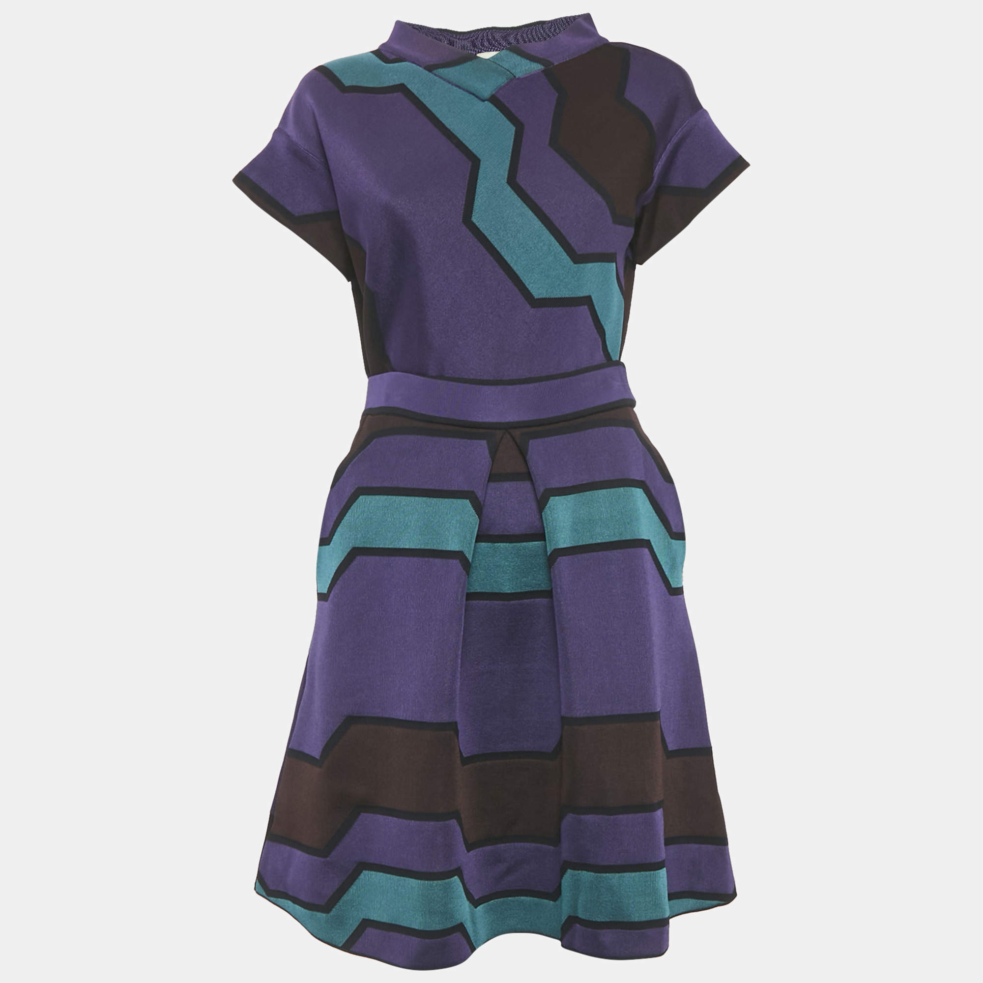 Pre Owned M Missoni Purple Knit Patterned Top & Skirt Set M