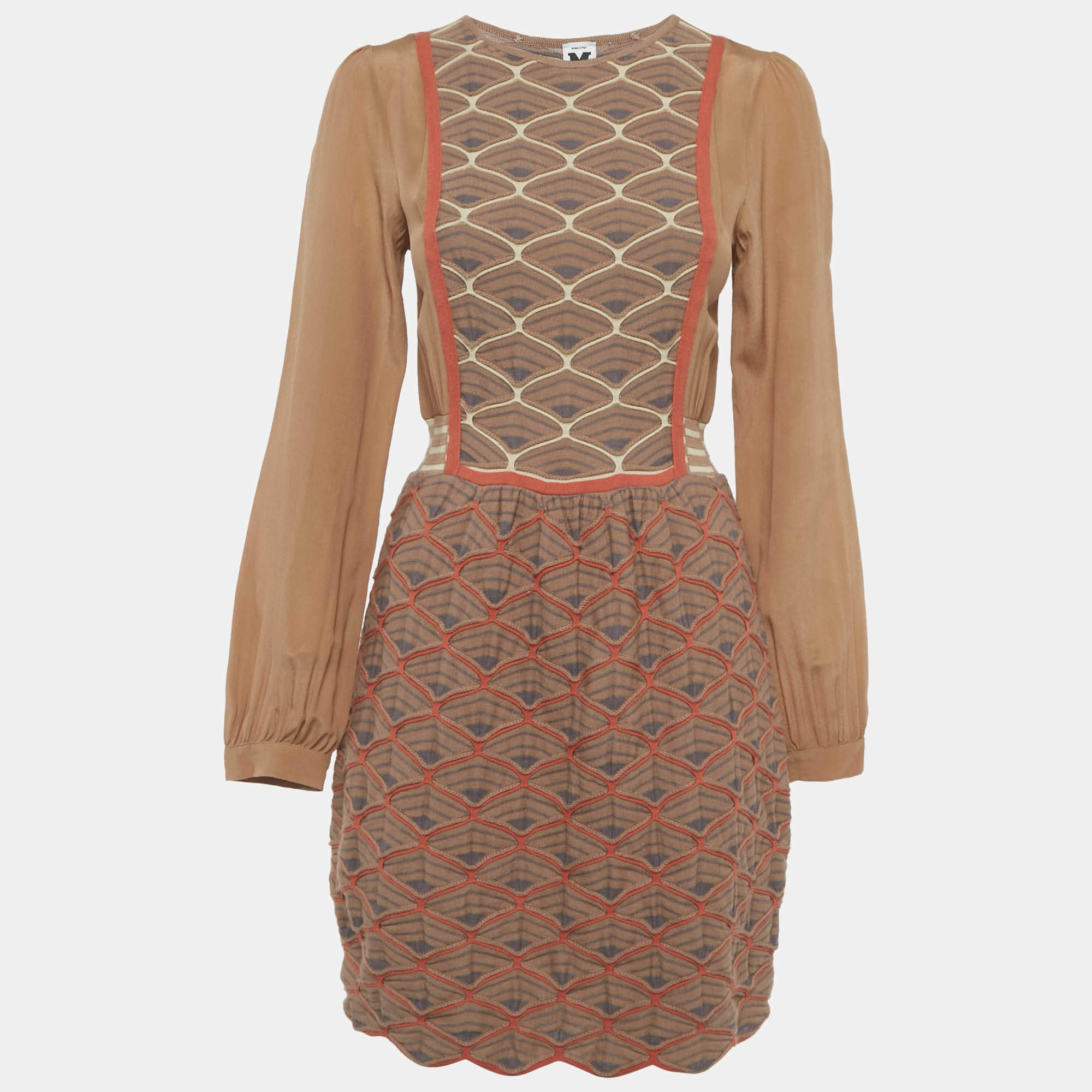 Pre Owned M Missoni Brown Patterned Knit Mini Dress M