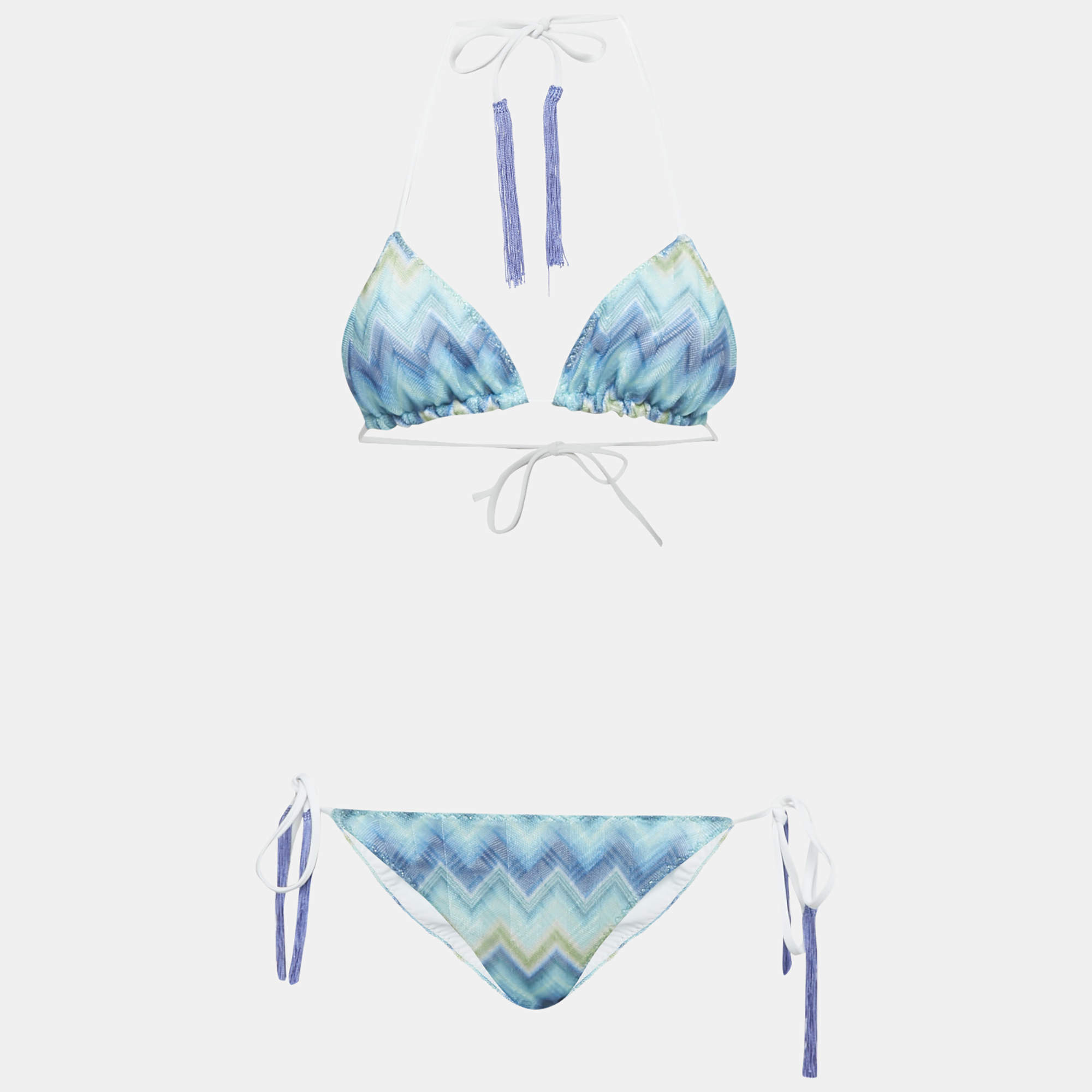 Pre Owned M Missoni Blue /Green Faded Stripe Synthetic Triangle Bikini Set S