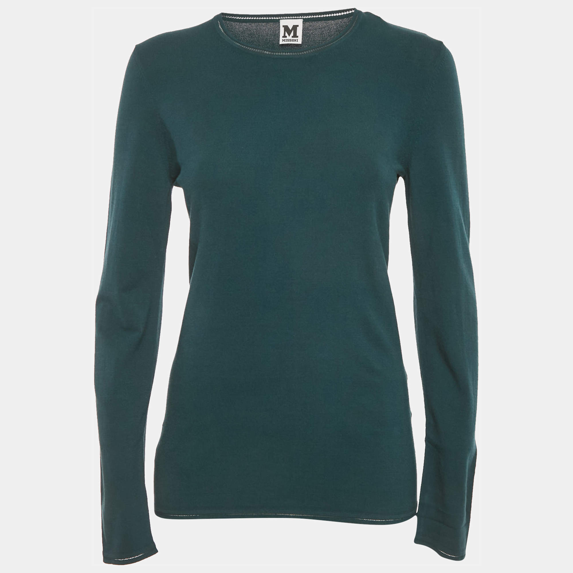 Pre Owned M Missoni Teal Blue Stretch Knit Crewneck Sweatshirt M