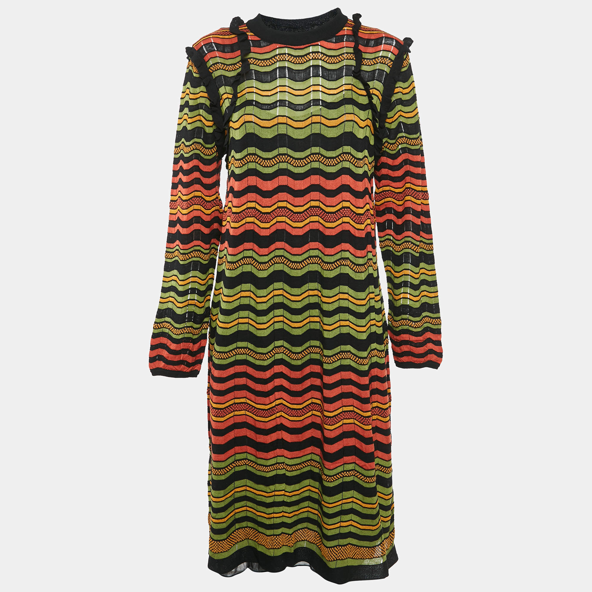 Pre Owned M Missoni Multicolor Pattern Ruffle Detail Midi Dress L