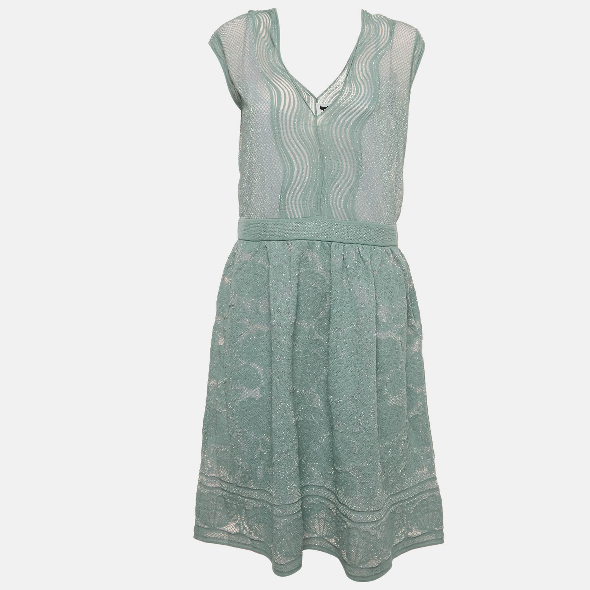 مملوكة مسبقًا فستان قصير م ميسوني تريكو لوريكس بنمط أزرق مقاس كبير